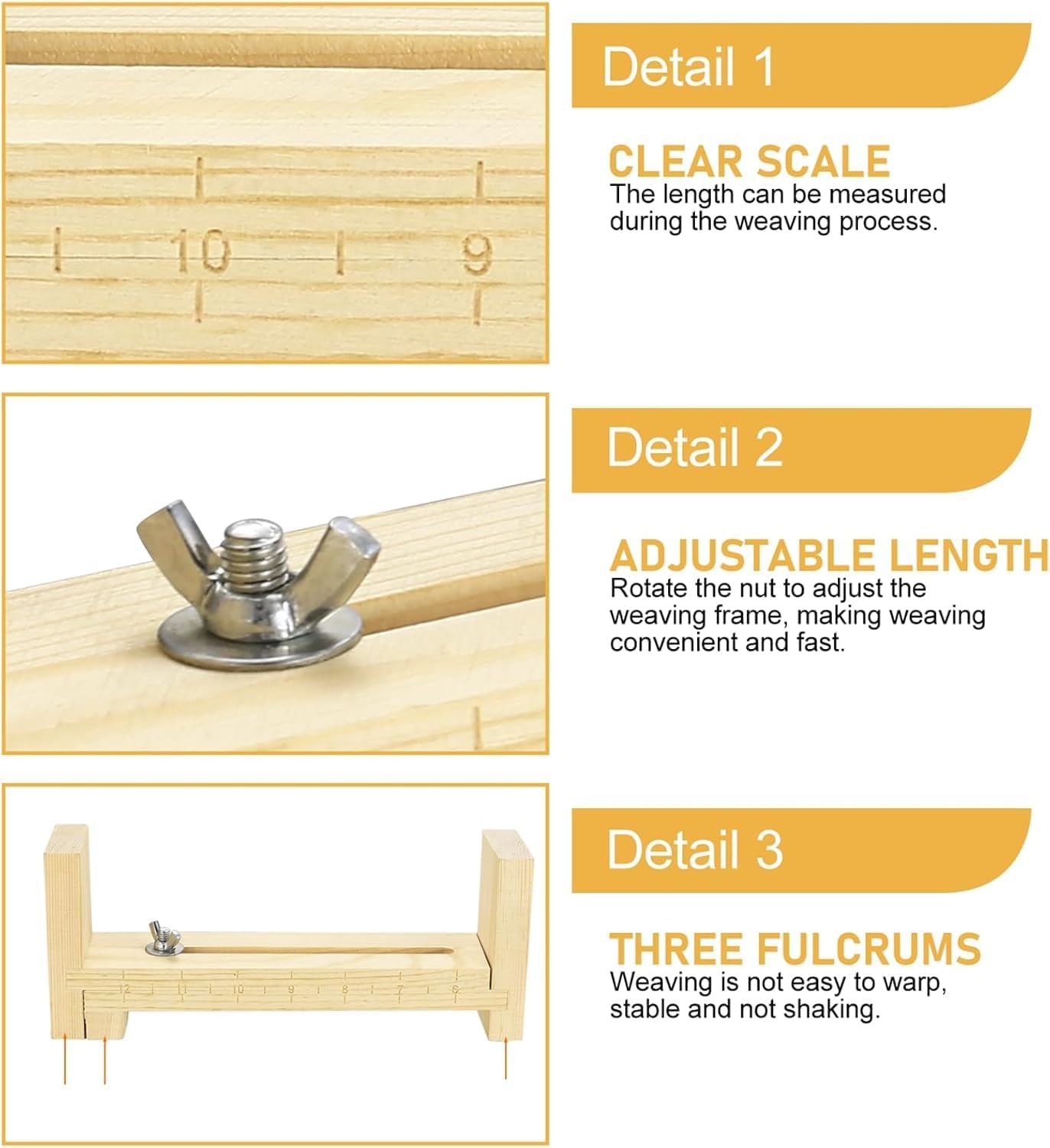 Adjustable Wooden Bracelet Weaving Frame with Double Scale 2 Clamps for DIY Bracelet Belt Keychain Making