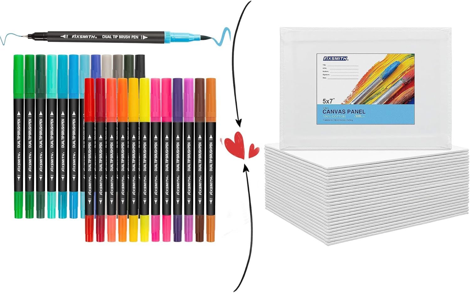 Dual Brush Marker Pens - 24 Colored Art Markers & Painting Canvas Panel Boards - 5x7 Inch Art Canvas Dual Brush Marker Pens - 24 Colored Art Markers & Painting Canvas Panel Boards - 5x7 Inch Art Canvas