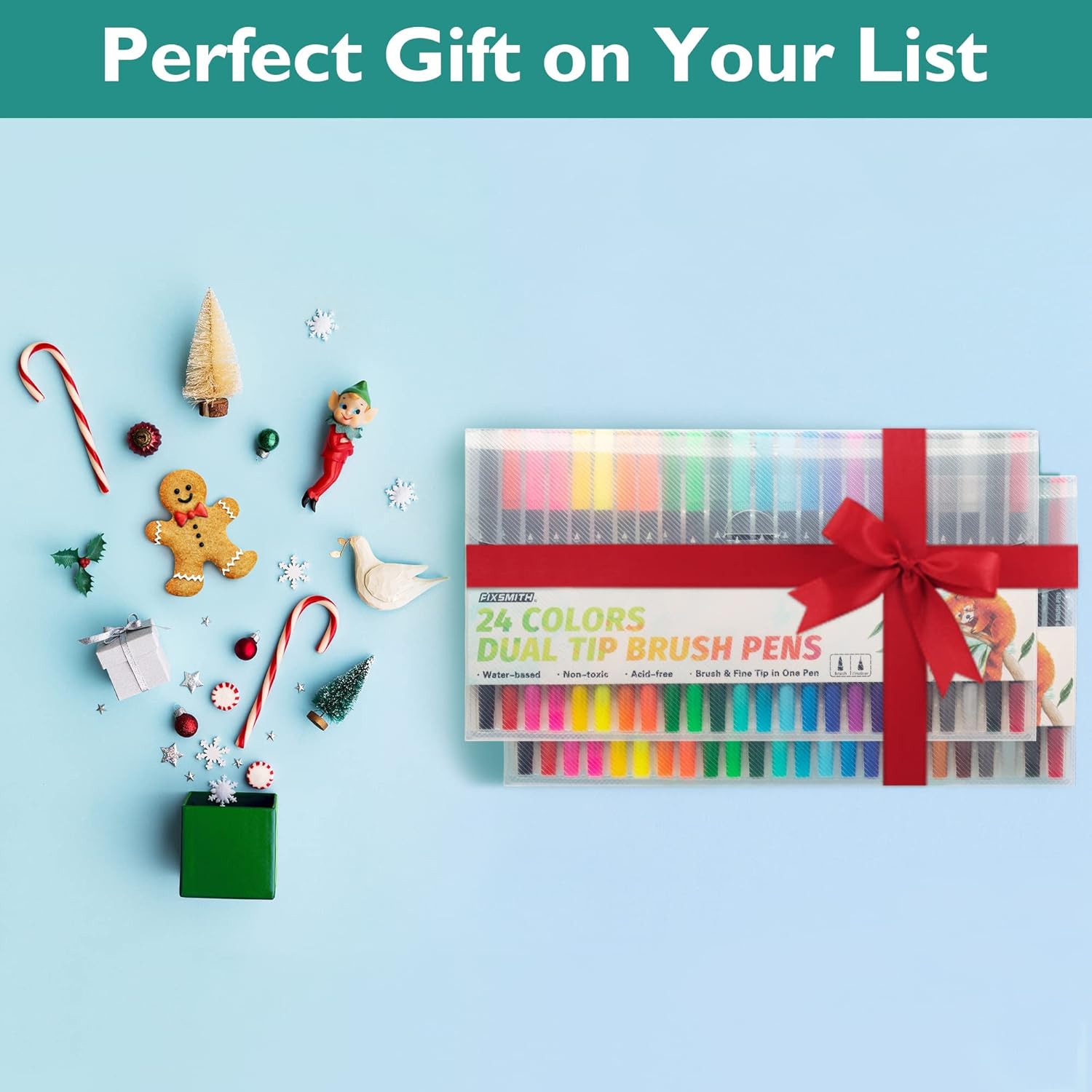 Dual Brush Marker Pens - 24 Colored Art Markers & Painting Canvas Panel Boards - 5x7 Inch Art Canvas
