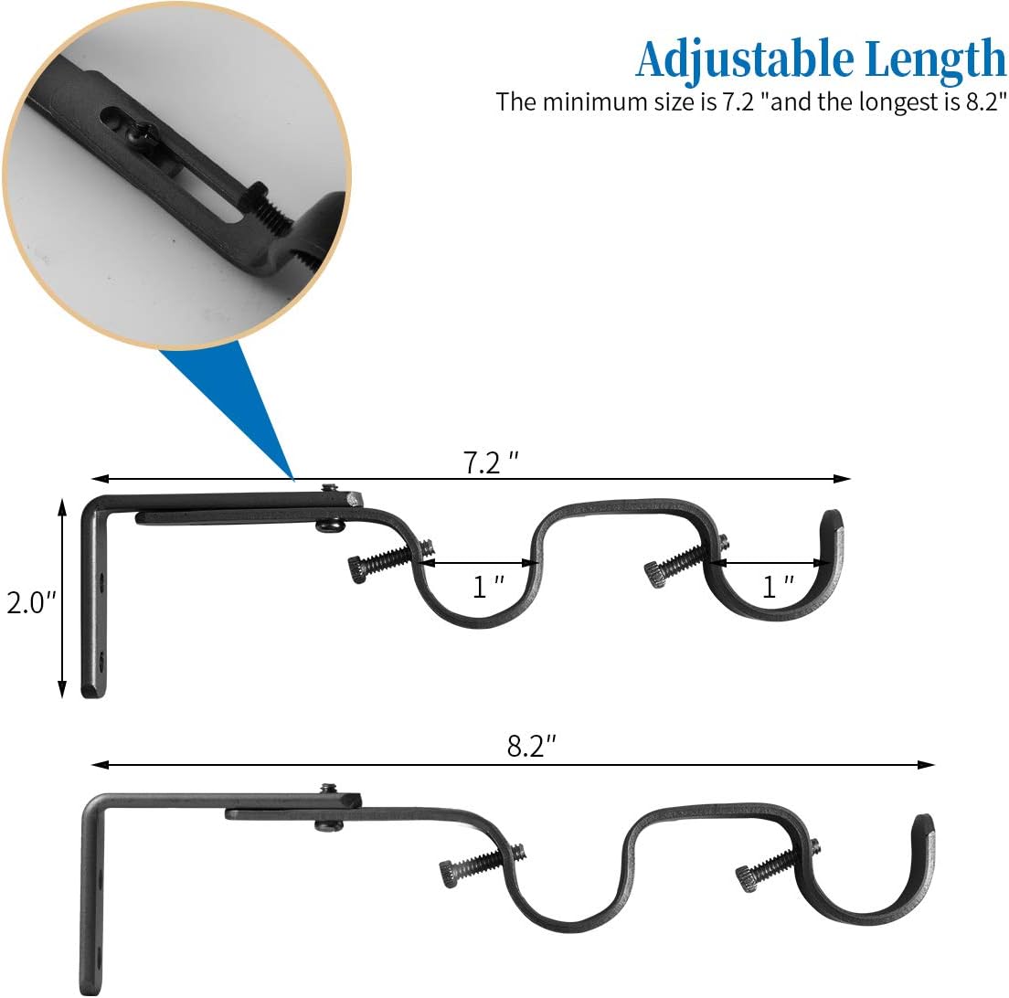Heavy Duty Curtain Rod Brackets - Adjustable Double Rod Holders