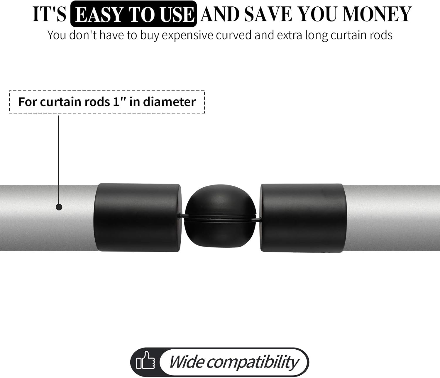 Heavy Duty Hinged Elbow Connector Curtain Rod Corner Connector Elbow Connector for 1 Inch Bay Window Curtain Rods