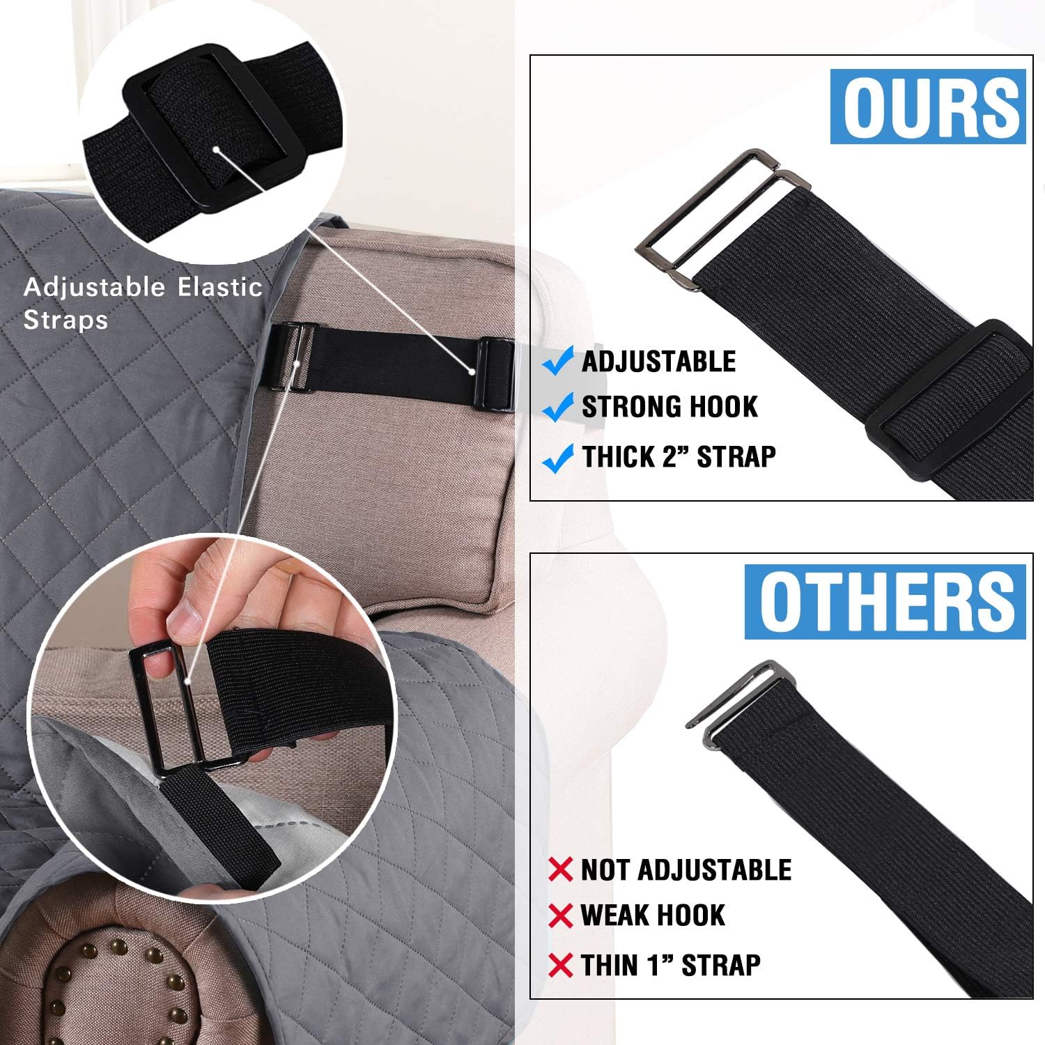 Reversible Sofa Cover for 3 Cushion Couch Water Resistant Couch Cover for Dogs Non Slip Furniture Protector Cover with Elastic Strap for Pet Cat (Seat Width: 66"
