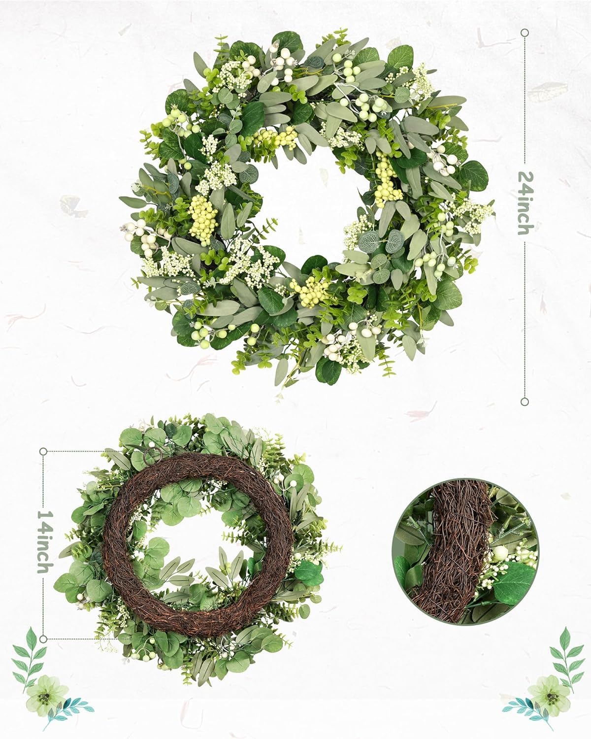 Green Eucalyptus Leaves Front Door Wreath