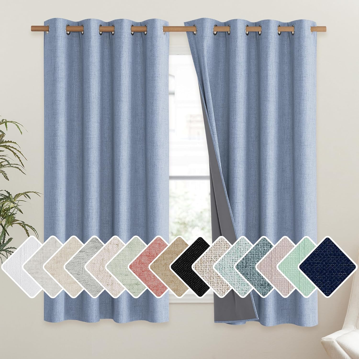 Stone Blue Vintage Linen 100% Blackout Curtains for Living Room Stone Blue Vintage Linen 100% Blackout Curtains for Living Room