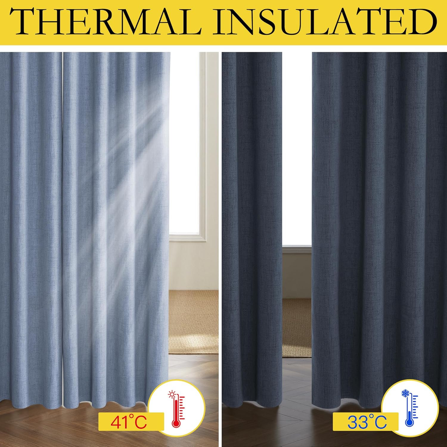 Stone Blue Vintage Linen 100% Blackout Curtains for Living Room