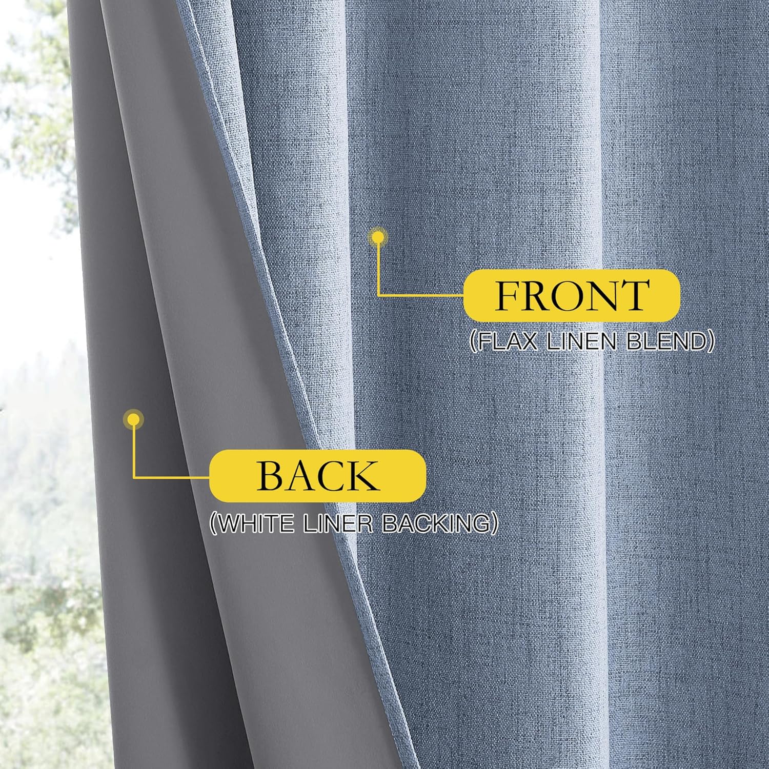 Stone Blue Vintage Linen 100% Blackout Curtains for Living Room