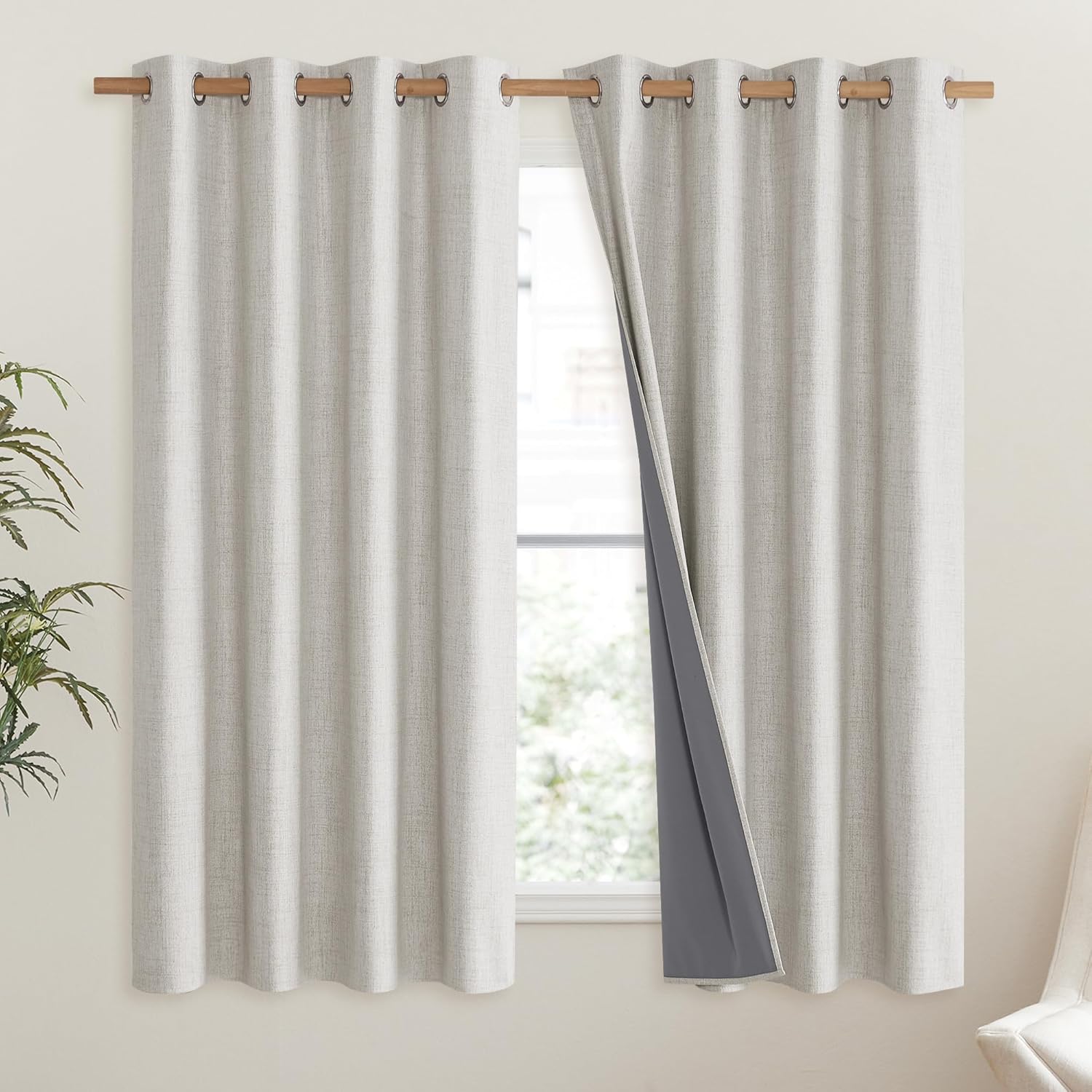 Snowbound Vintage Linen 100% Blackout Curtains for Living Room