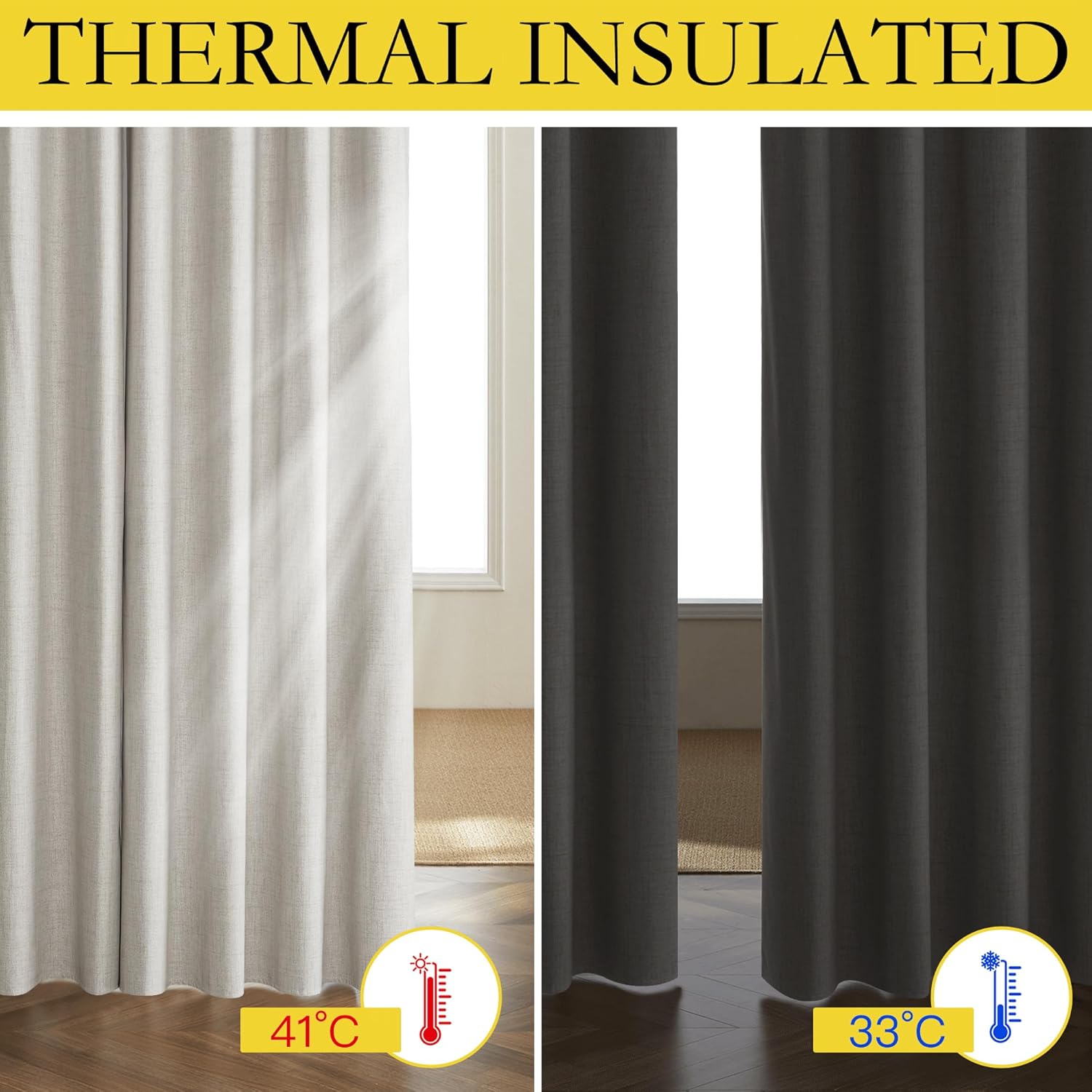 Snowbound Vintage Linen 100% Blackout Curtains for Living Room