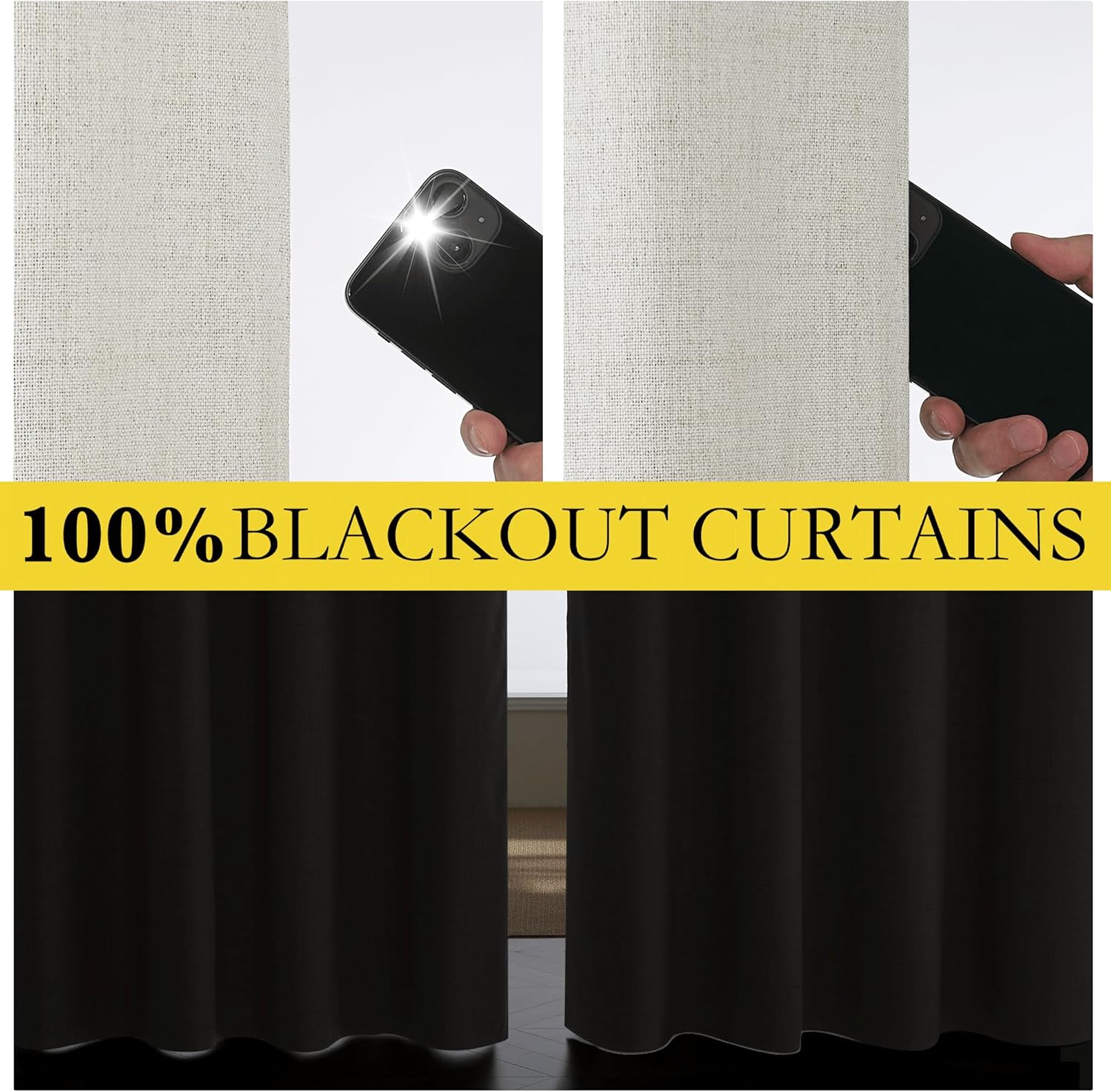 Snowbound Vintage Linen 100% Blackout Curtains for Living Room