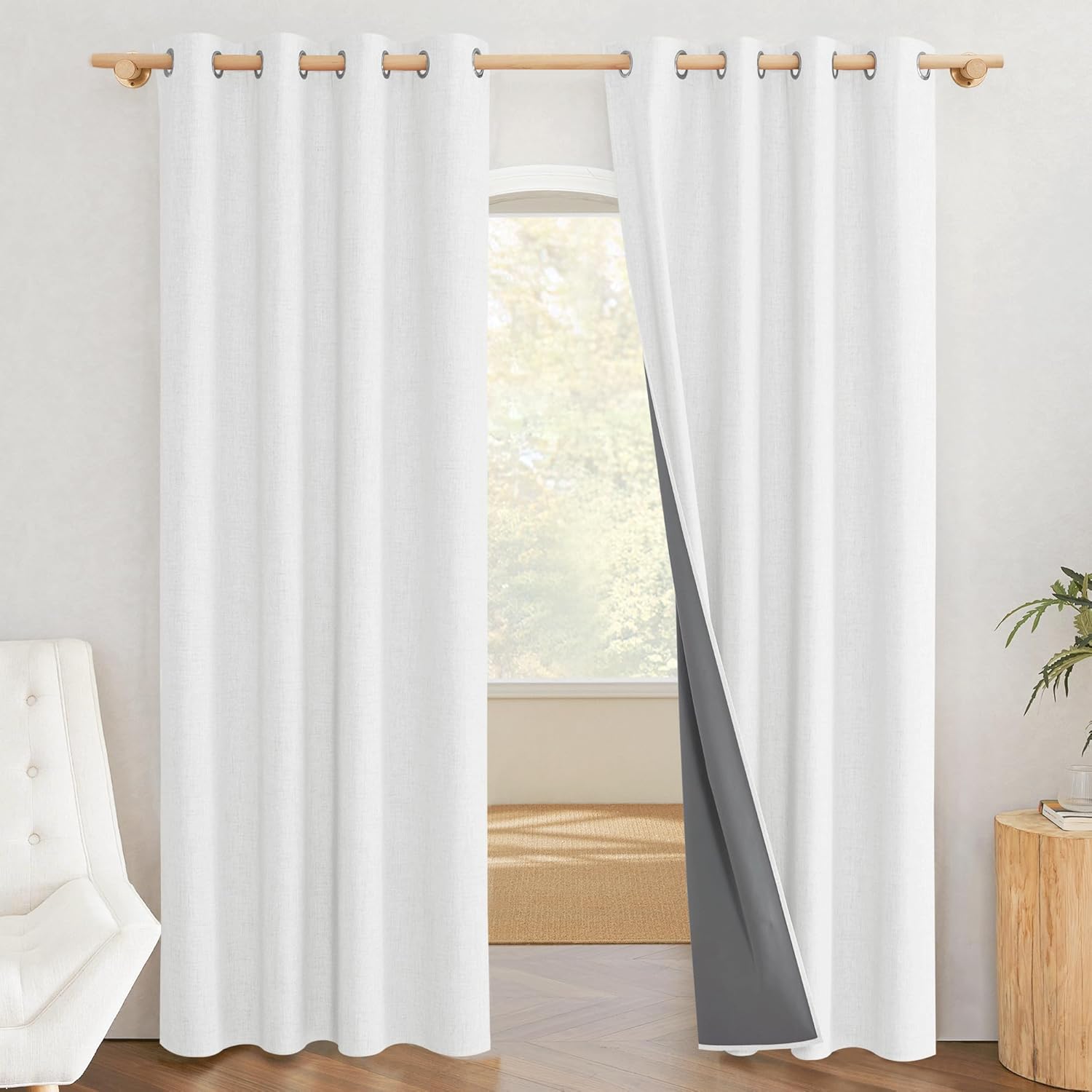 100% Absolutely Blackout Linen Curtains with Thermal Insulated White Liner 100% Absolutely Blackout Linen Curtains with Thermal Insulated White Liner