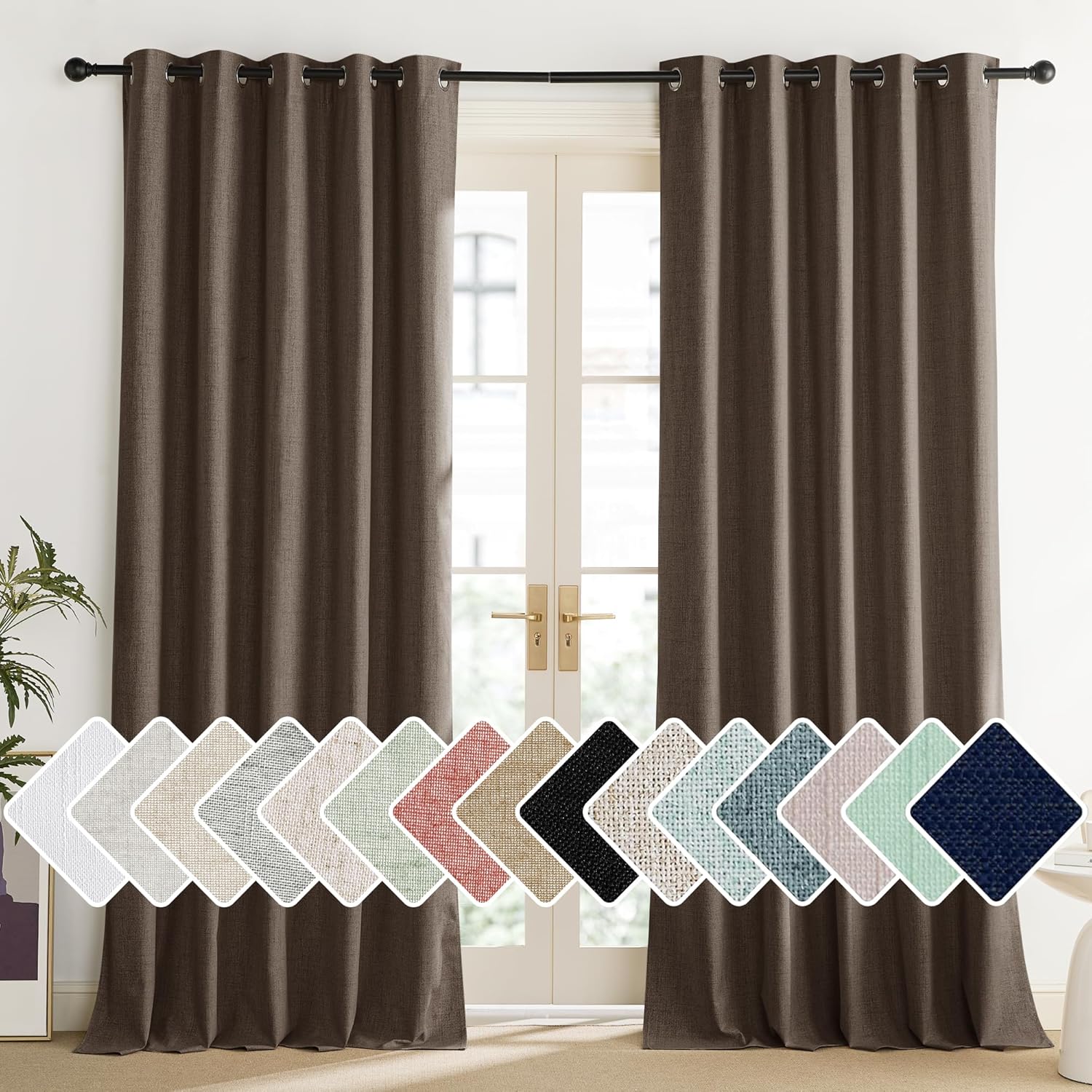 Coffee Vintage Linen 100% Blackout Curtains for Living Room Coffee Vintage Linen 100% Blackout Curtains for Living Room