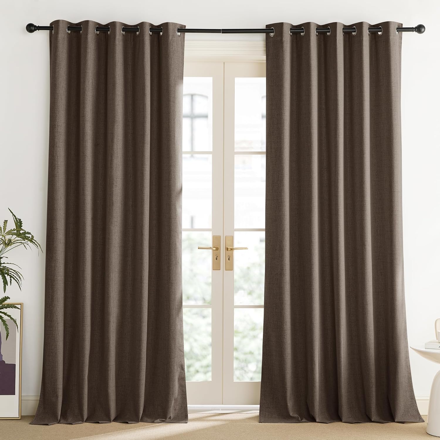 Coffee Vintage Linen 100% Blackout Curtains for Living Room