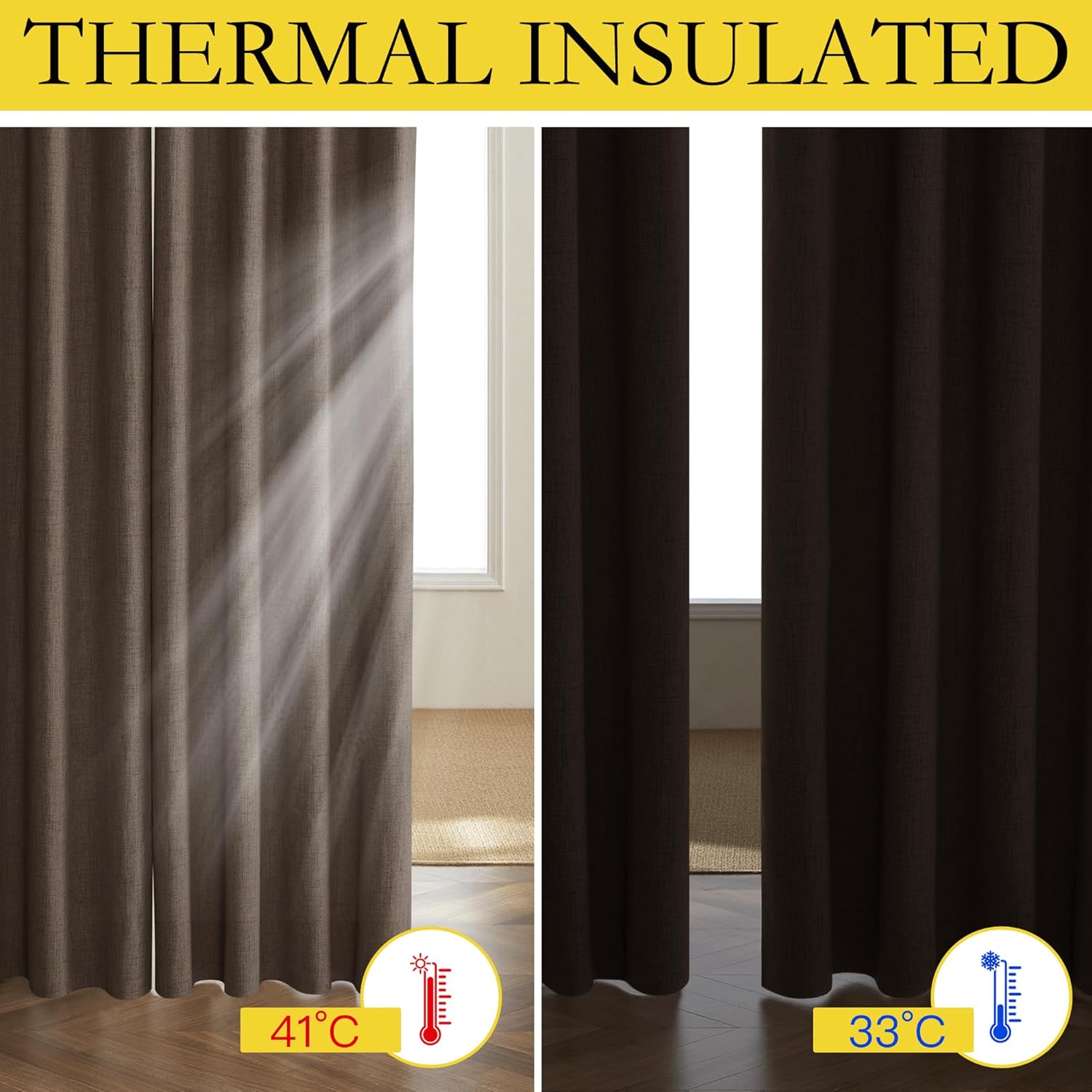 Coffee Vintage Linen 100% Blackout Curtains for Living Room