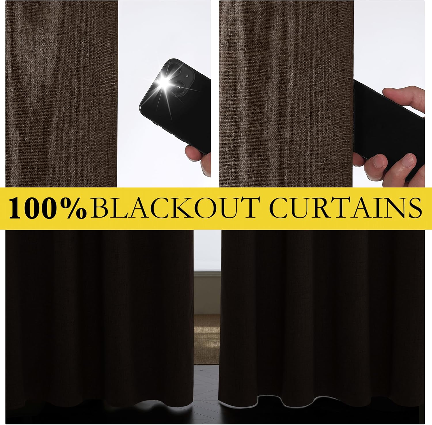 Coffee Vintage Linen 100% Blackout Curtains for Living Room