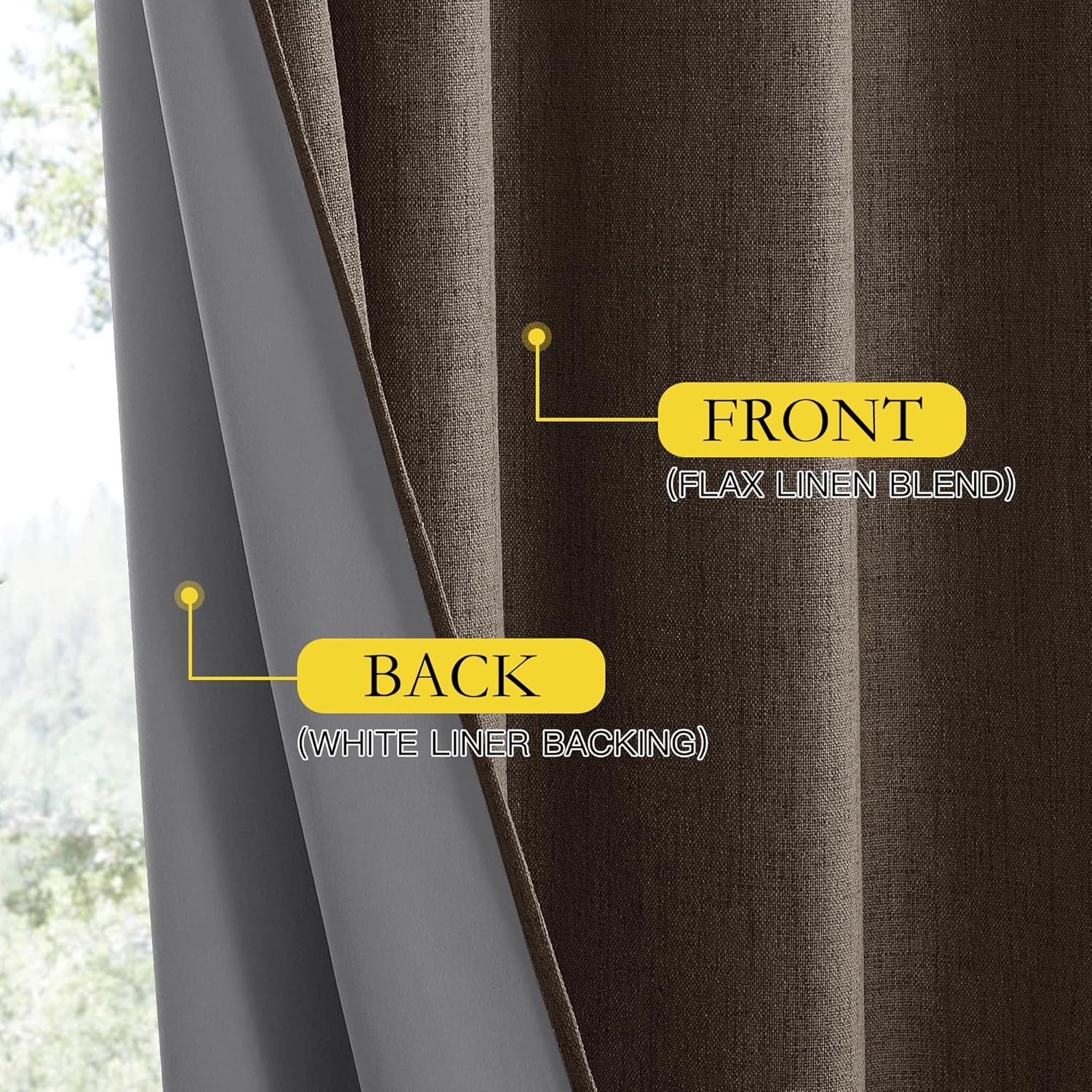 Coffee Vintage Linen 100% Blackout Curtains for Living Room