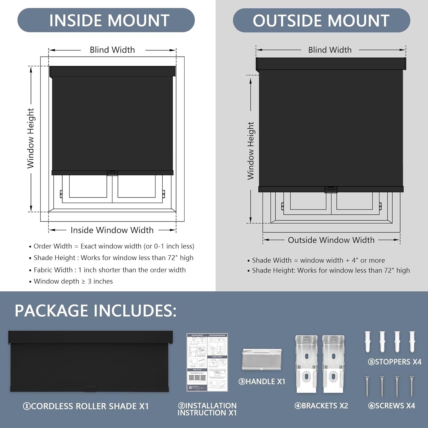 Blackout Roller Shades Cordless Blinds for Windows