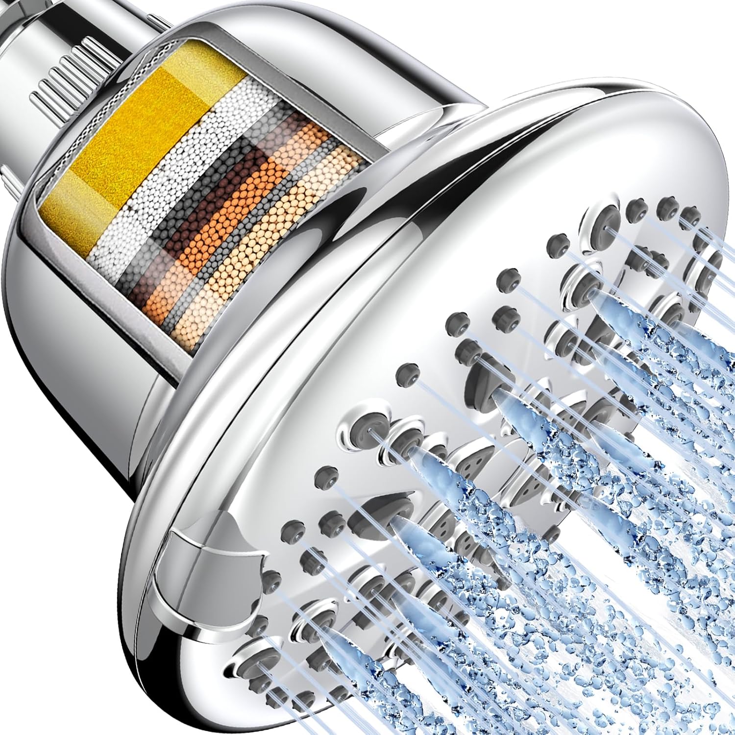 Filtered Shower Head, High Pressure 7 Spray Modes Shower Head with Filters, 16 Stage Shower Head Filter for Hard Water for Remove Chlorine and Harmful Substances (5 Inch Chrome)