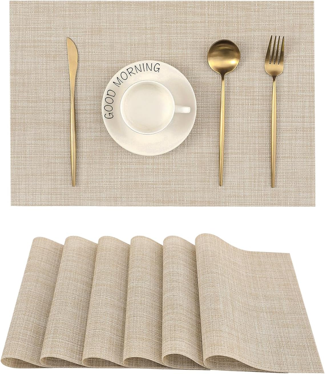 Beige Placemats Set of 6 - Heat Resistant Non-Slip Place mats for Dining Table Beige Placemats Set of 6 - Heat Resistant Non-Slip Place mats for Dining Table