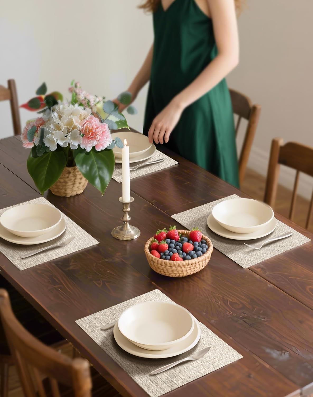 Beige Placemats Set of 6 - Heat Resistant Non-Slip Place mats for Dining Table