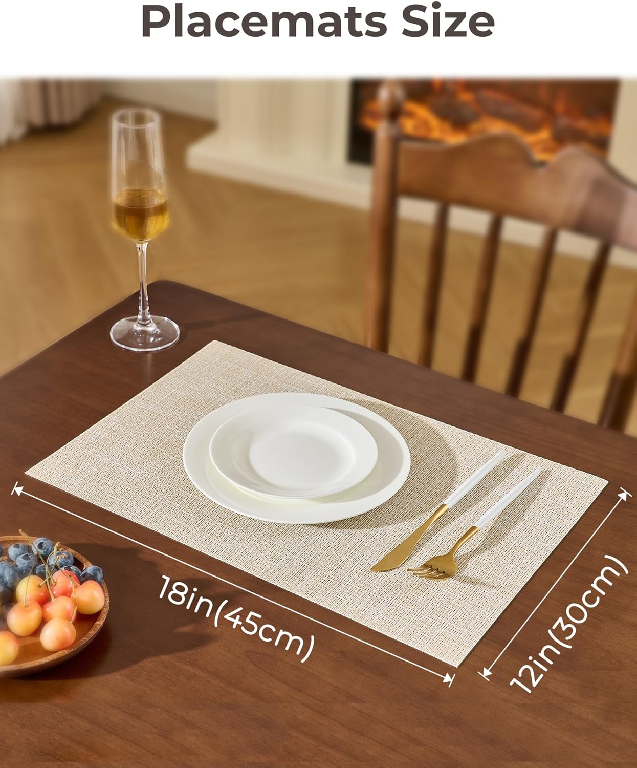 Beige Placemats Set of 6 - Heat Resistant Non-Slip Place mats for Dining Table