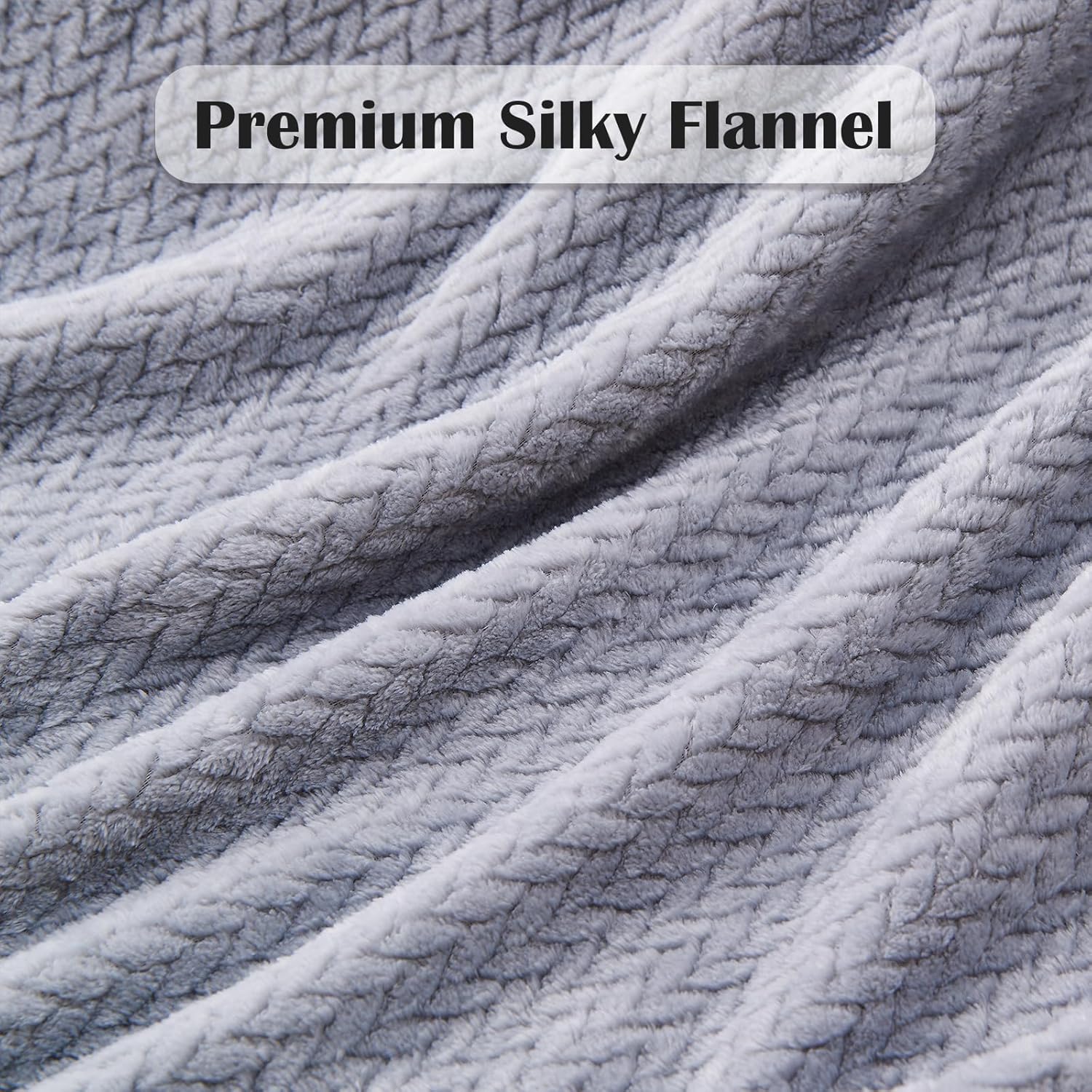 Super Soft Throw Size Blanket Grey Premium Silky Flannel Fleece Leaves Pattern Lightweight Bed Blanket All Season Use (Grey