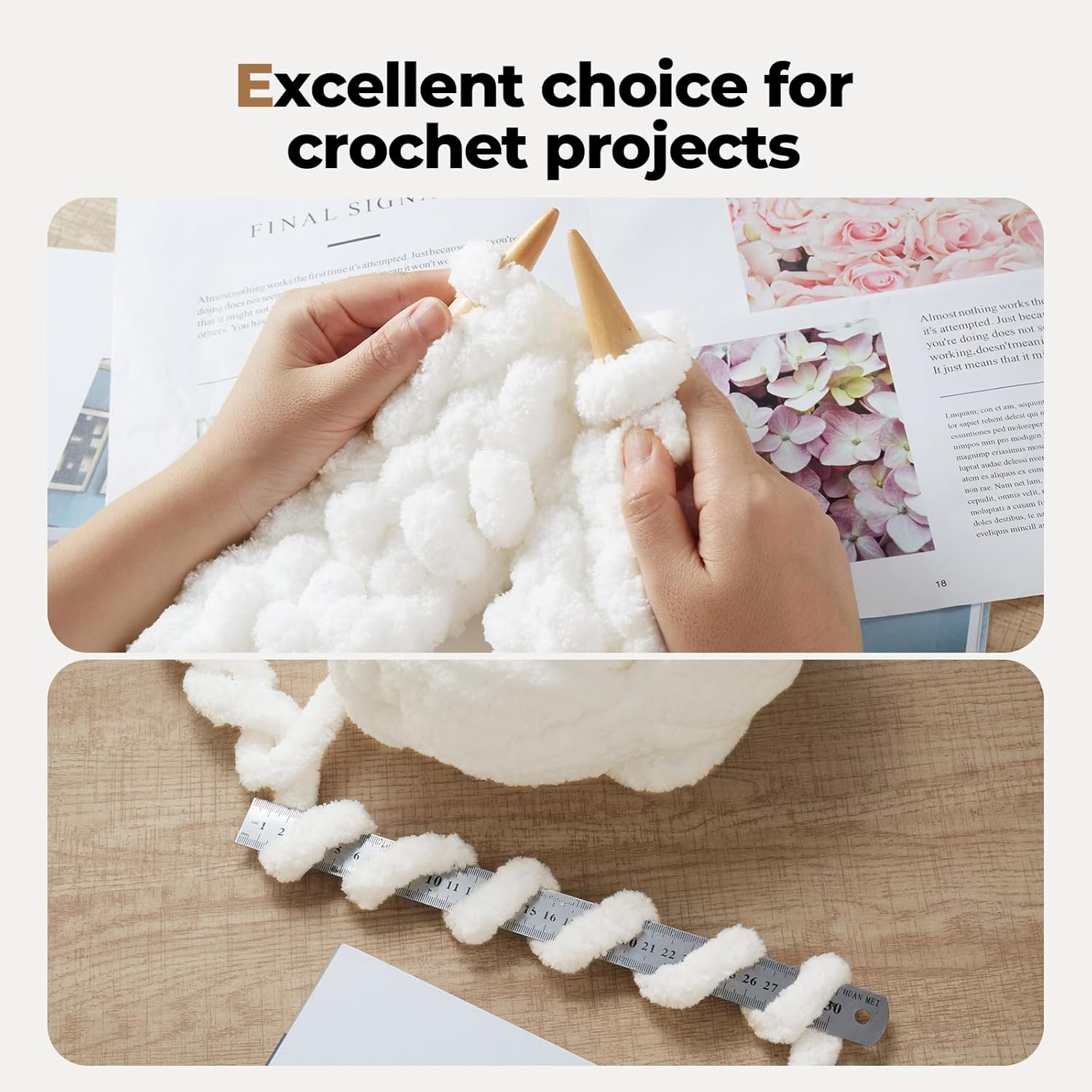 Chunky Yarn for Hand Knitting Soft Jumbo Bulky Fluffy Yarn for Crocheting Blanket Scarf DIY 8 Pack (Cream