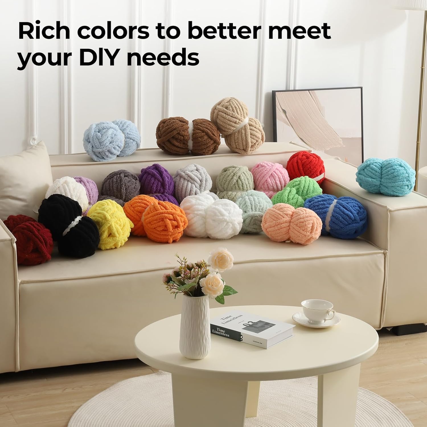 Chunky Yarn for Hand Knitting Soft Jumbo Bulky Fluffy Yarn for Crocheting Blanket Scarf DIY 8 Pack (Cream