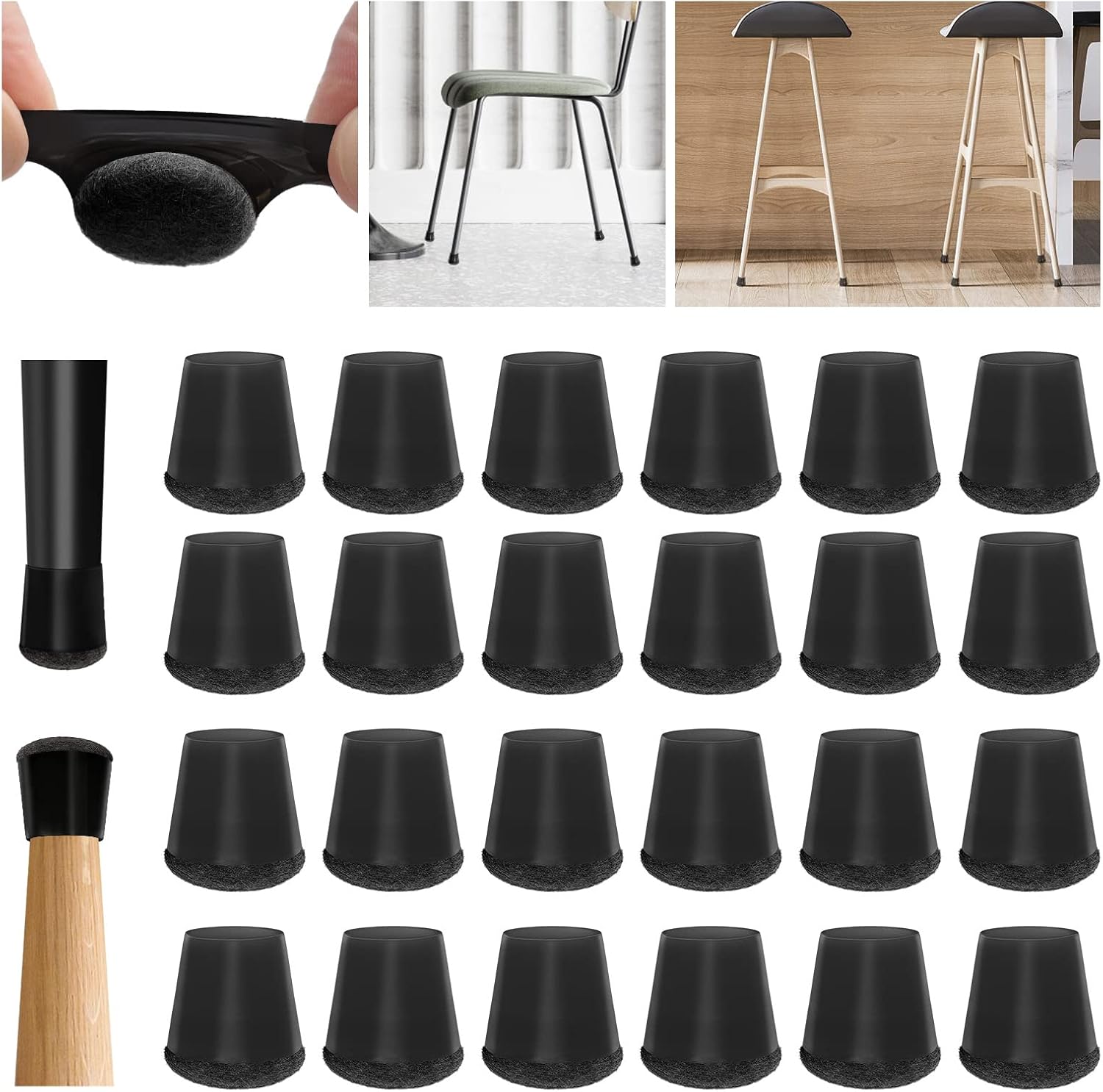 Silicone Chair Leg Floor Protectors Extra Small 24PCS - Furniture Felt Silicone Integrated Chair Foot Covers/Dark-Black/Rubber - Protect Floors from Scratches Silicone Chair Leg Floor Protectors Extra Small 24PCS - Furniture Felt Silicone Integrated Chair Foot Covers/Dark-Black/Rubber - Protect Floors from Scratches