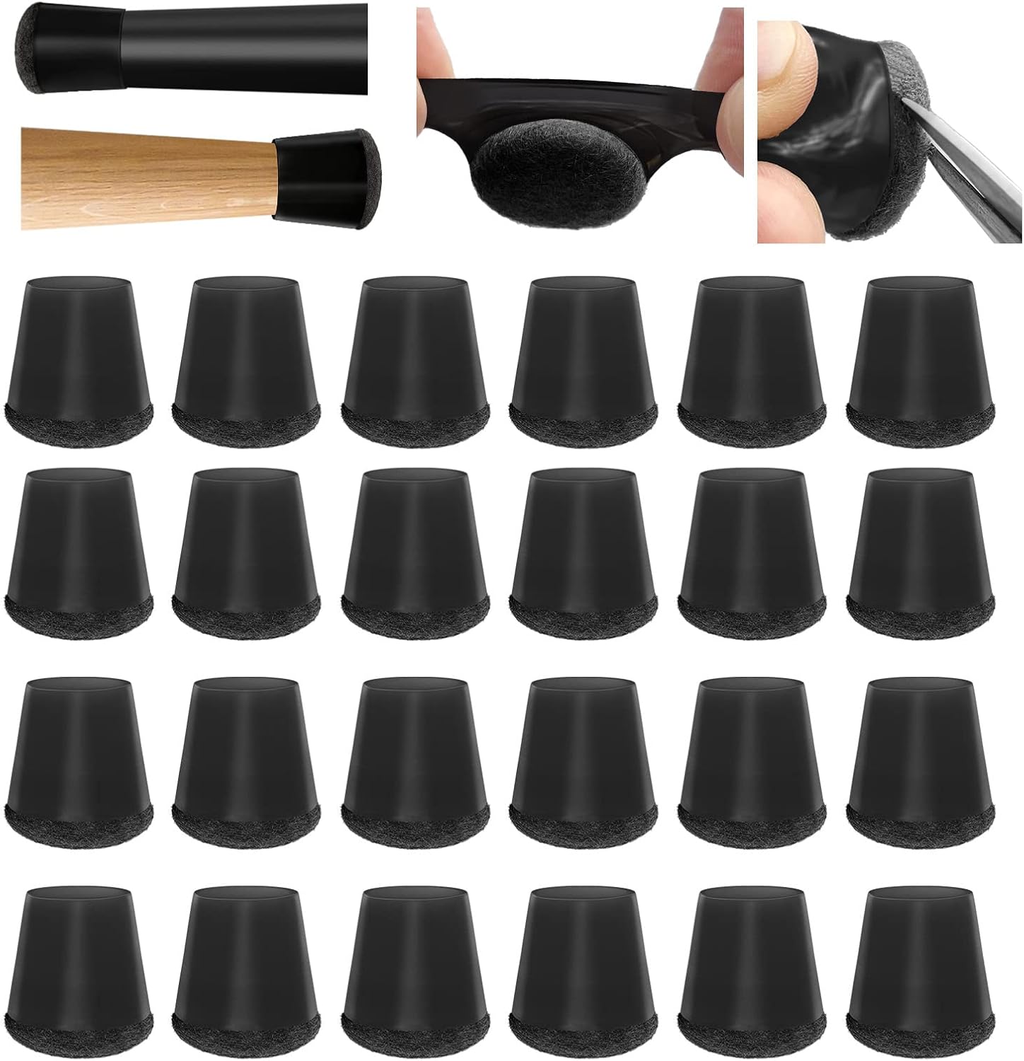 Silicone Chair Leg Floor Protectors Extra Small 24PCS - Furniture Felt Silicone Integrated Chair Foot Covers/Dark-Black/Rubber - Protect Floors from Scratches
