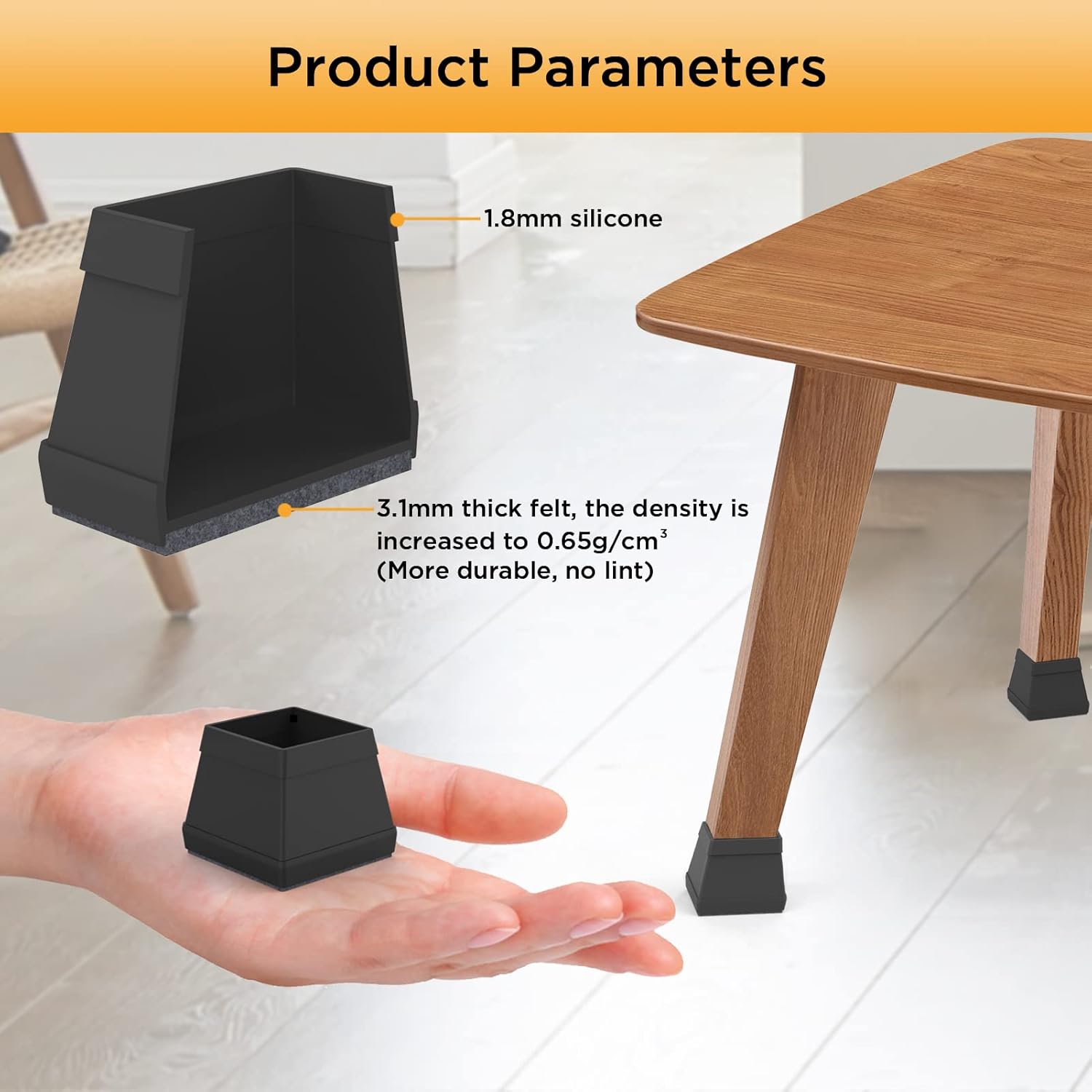 16 PCS Square Silicone Chair Leg Floor Protector