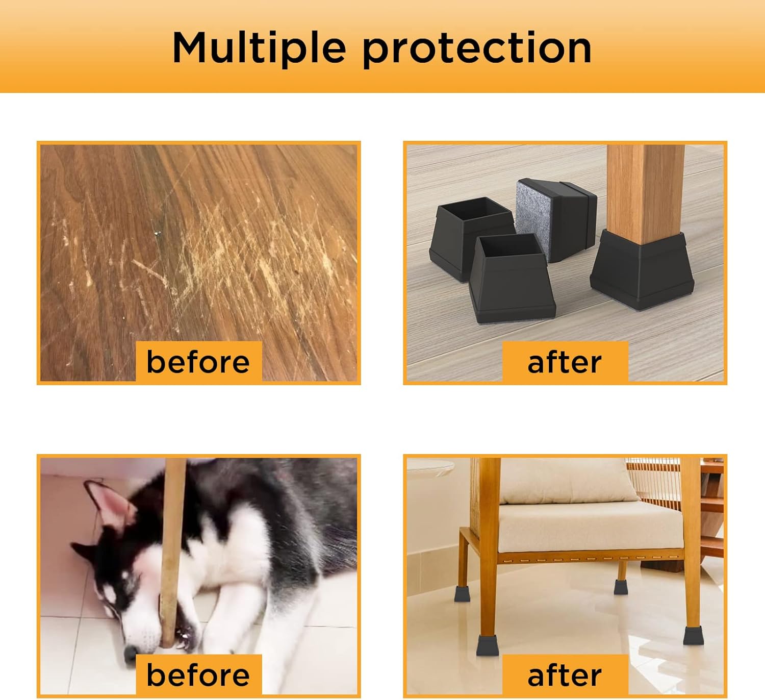 16 PCS Square Silicone Chair Leg Floor Protector