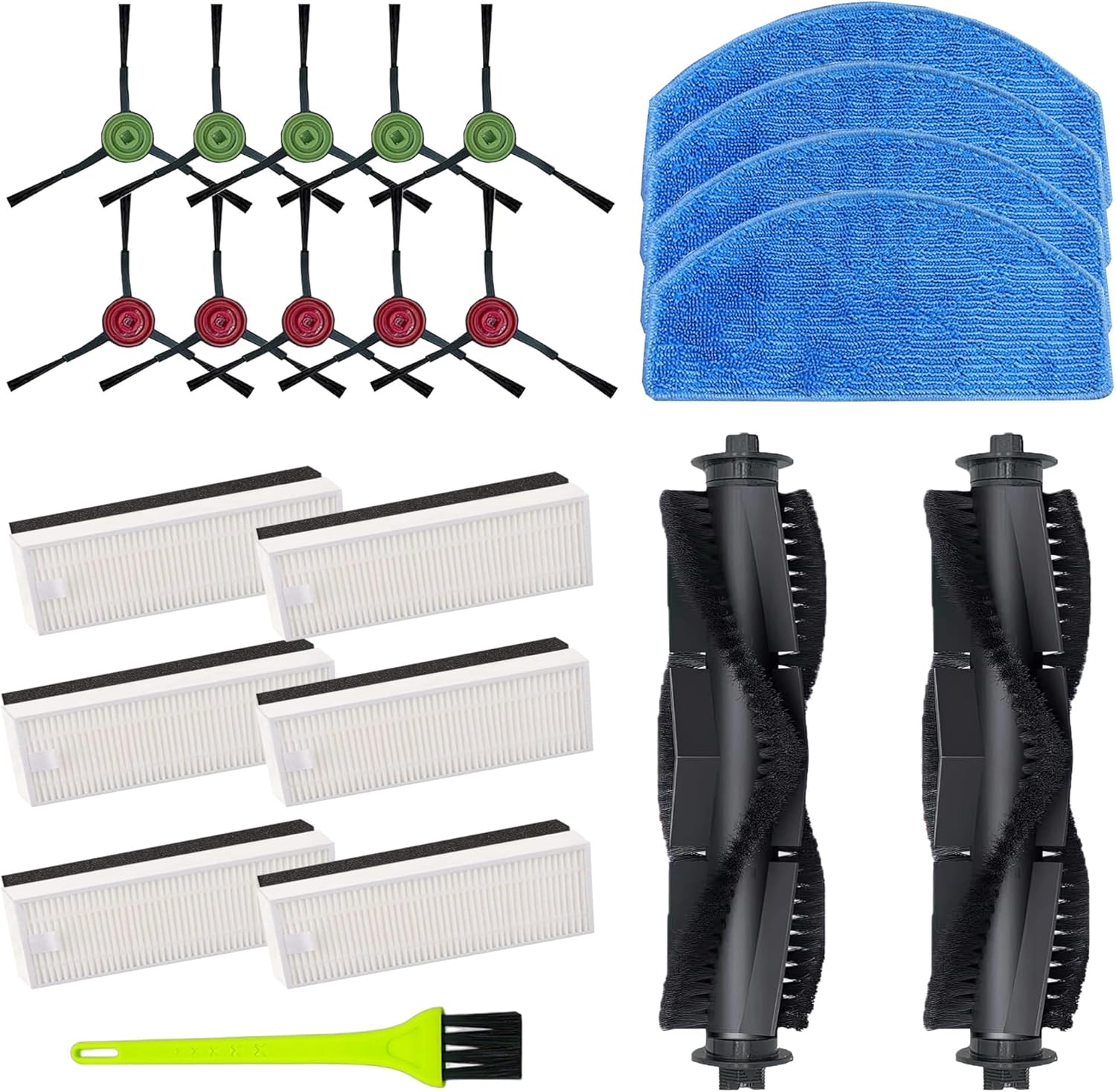 Replacement Parts for Tikom G8000,for Tikom G8000 Pro, for HONITURE G20 Robot Vacuum Cleaner Spare Parts Accessories, 2 Main Roller Brush, 10 Side Brushes, 6 Hepa Filters, 4 Mop Pads