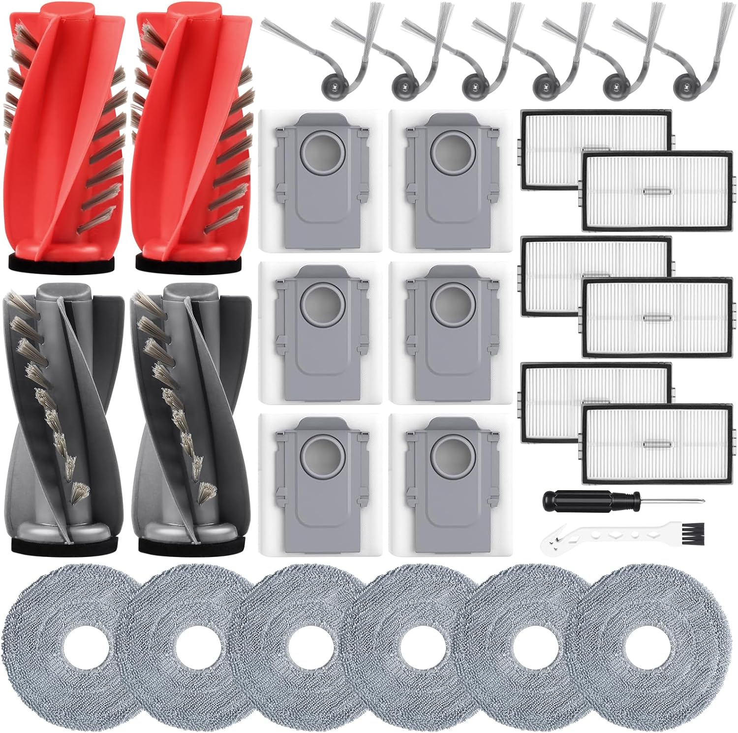 Saros 10R Accessories Kit for Roborock Saros 10R / Qrevo CurvX Robot Vacuum, 2 Dual Zero-Tangling Main Brush, 6 Dust Bags, 6 Mop Pads, 6 Side Brushes, 6 HEPA Filters