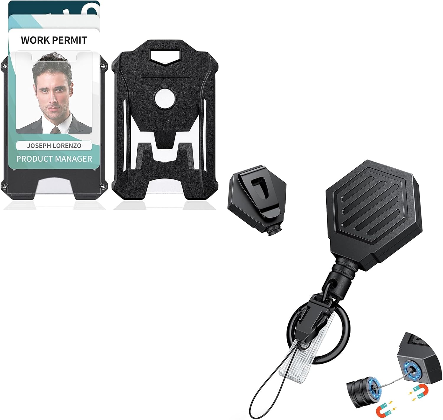 Heavy Duty Retractable Keychain with Magnetic Closure Retractable Badge Reel with Vertical Hard Plastic Case Tactical ID Card Holder Belt Clip and Large Carabiner Ring