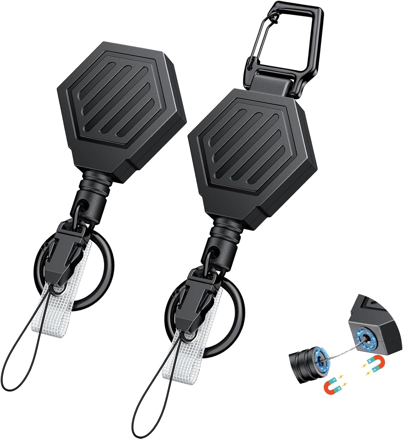 2 Pack Heavy Duty Retractable Keychain with Magnetic Closure Retractable Badge Reel for up to 16 oz Magnetic ID Badge Holder Reel ABS Casing Belt Clip and Large Carabiner Ring