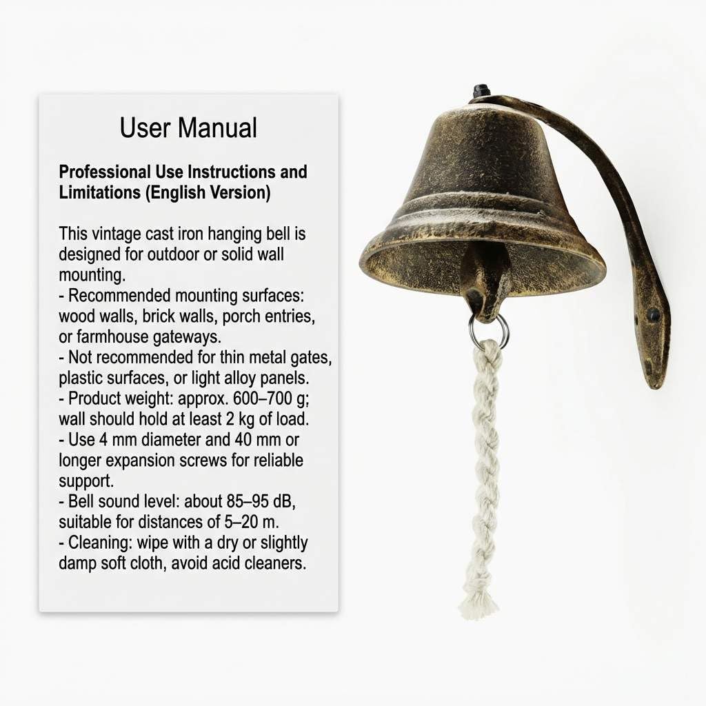 Cast Iron Vintage Hanging Bell – Loud Rustic Wall Bell for Farmhouse