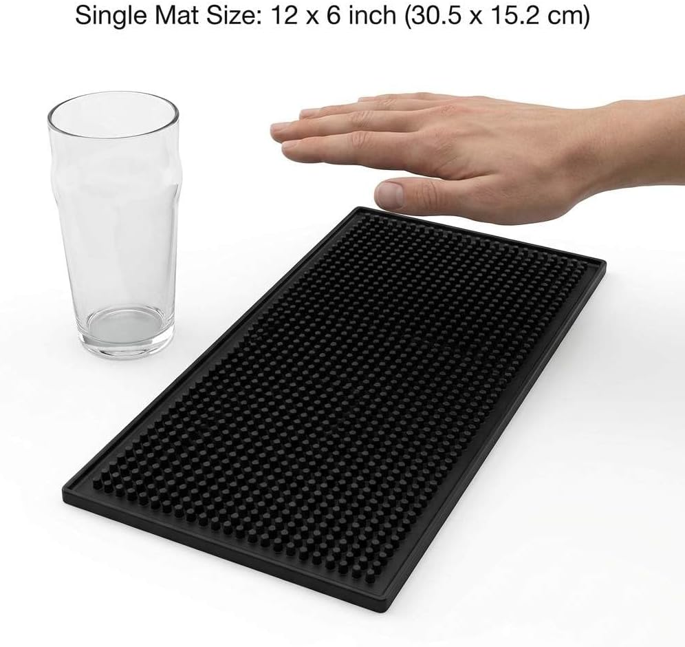 12"x6" Black Rubber Bar Mat – 6 Pack Non-Slip Drainage Pad for Coffee Stations