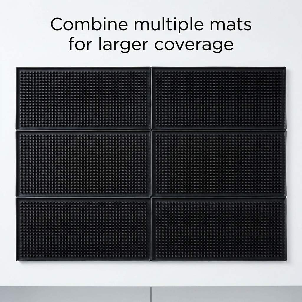 12"x6" Black Rubber Bar Mat – 6 Pack Non-Slip Drainage Pad for Coffee Stations