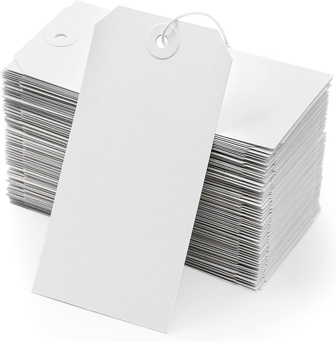 White Blank Shipping Tags with String - 120 Pcs Strung Cardstock Hanging Paper Tag Attached Reinforced Hole for Labeling Price Inventory Luggage 4 3/4" x 2 3/8"