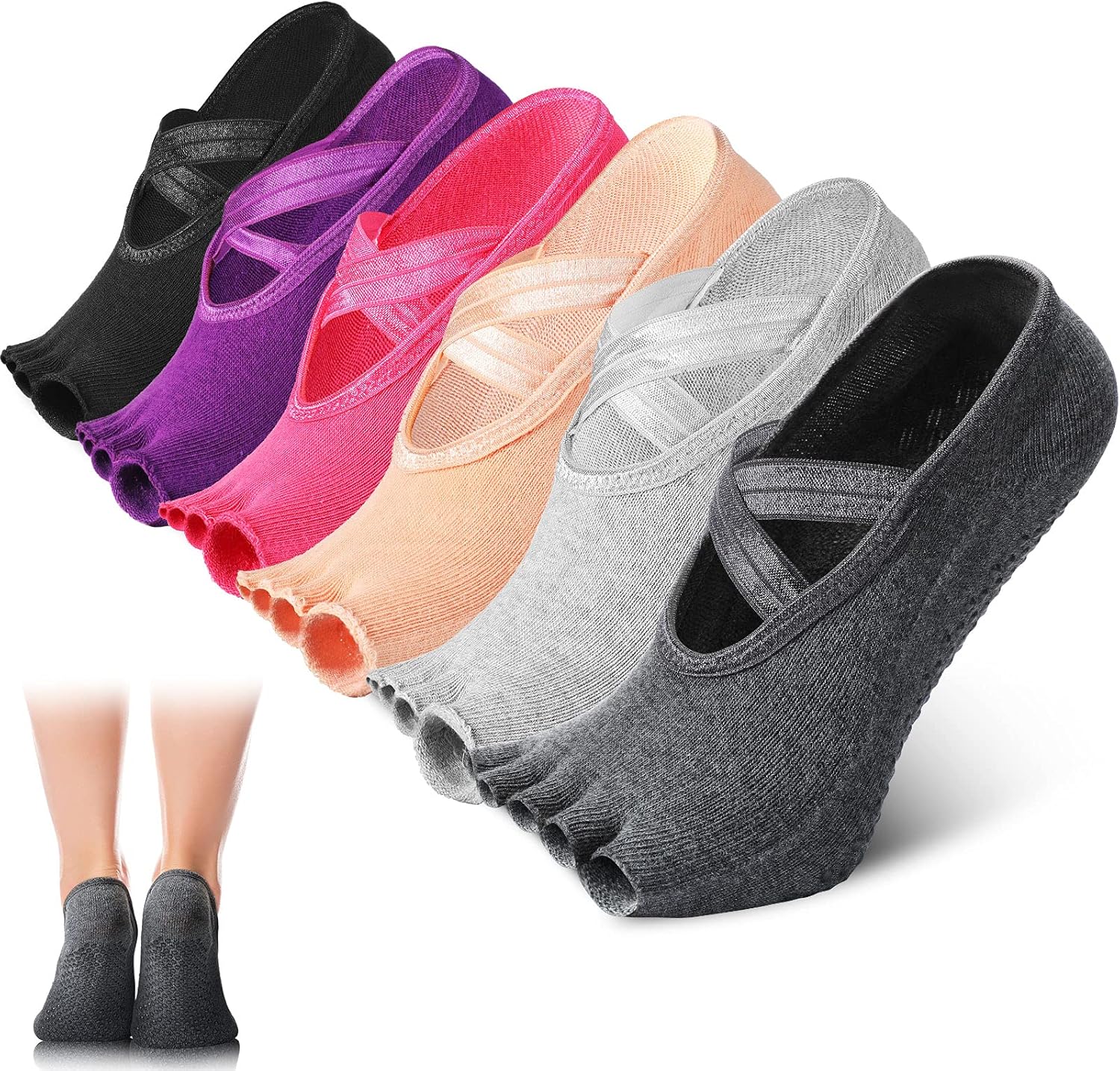 6 Pairs Pilates Socks with Grip for Women Non Slip Yoga Socks Toeless Barre Sticky with Straps Multicolor for Ballet Dance Barefoot Workout 6 Pairs Pilates Socks with Grip for Women Non Slip Yoga Socks Toeless Barre Sticky with Straps Multicolor for Ballet Dance Barefoot Workout