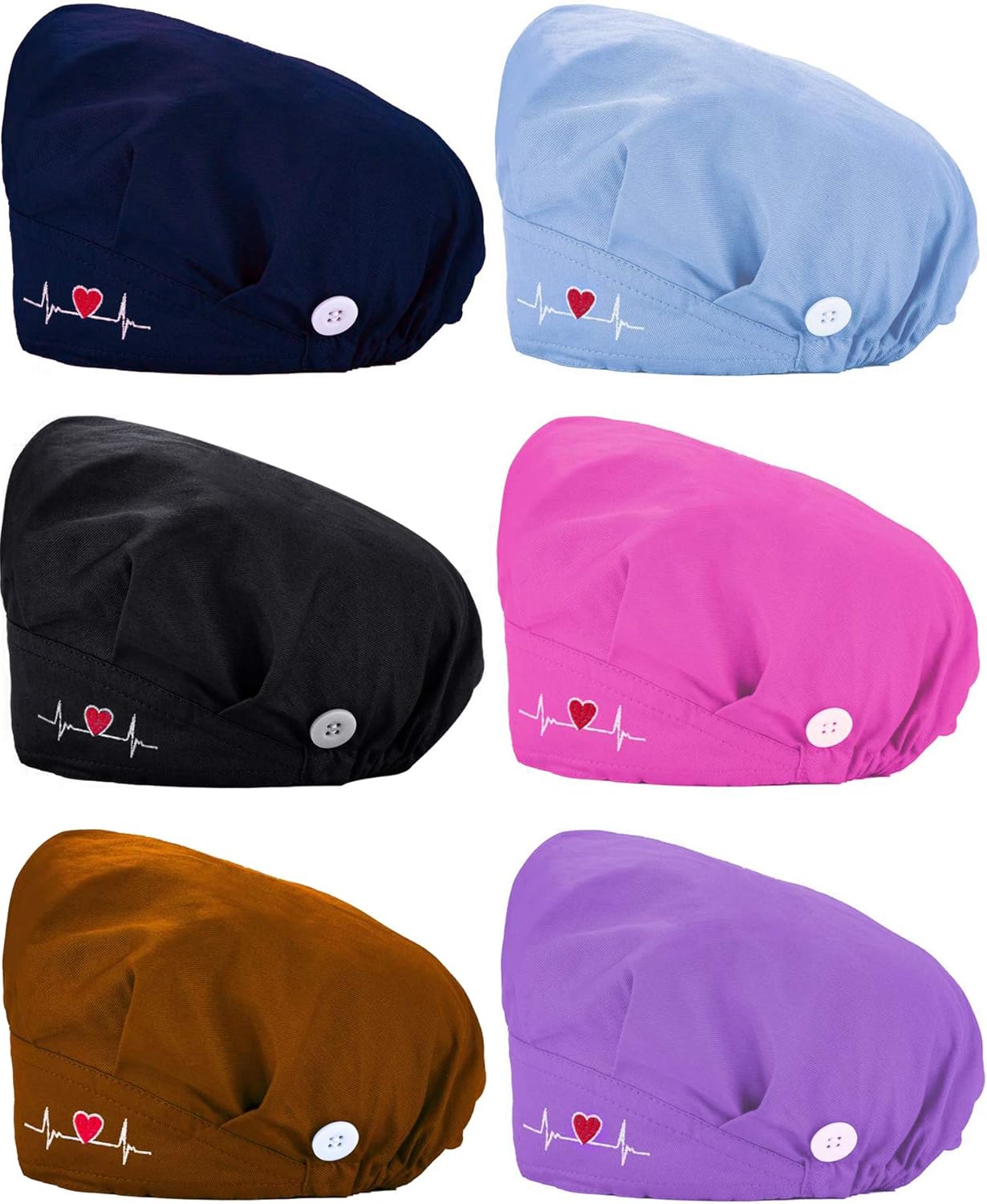 6 Pieces Bouffant Cap with Buttons Adjustable Elastic Head Wrap Covers with Sweatband for Women Men, One Size (Fresh Colors)