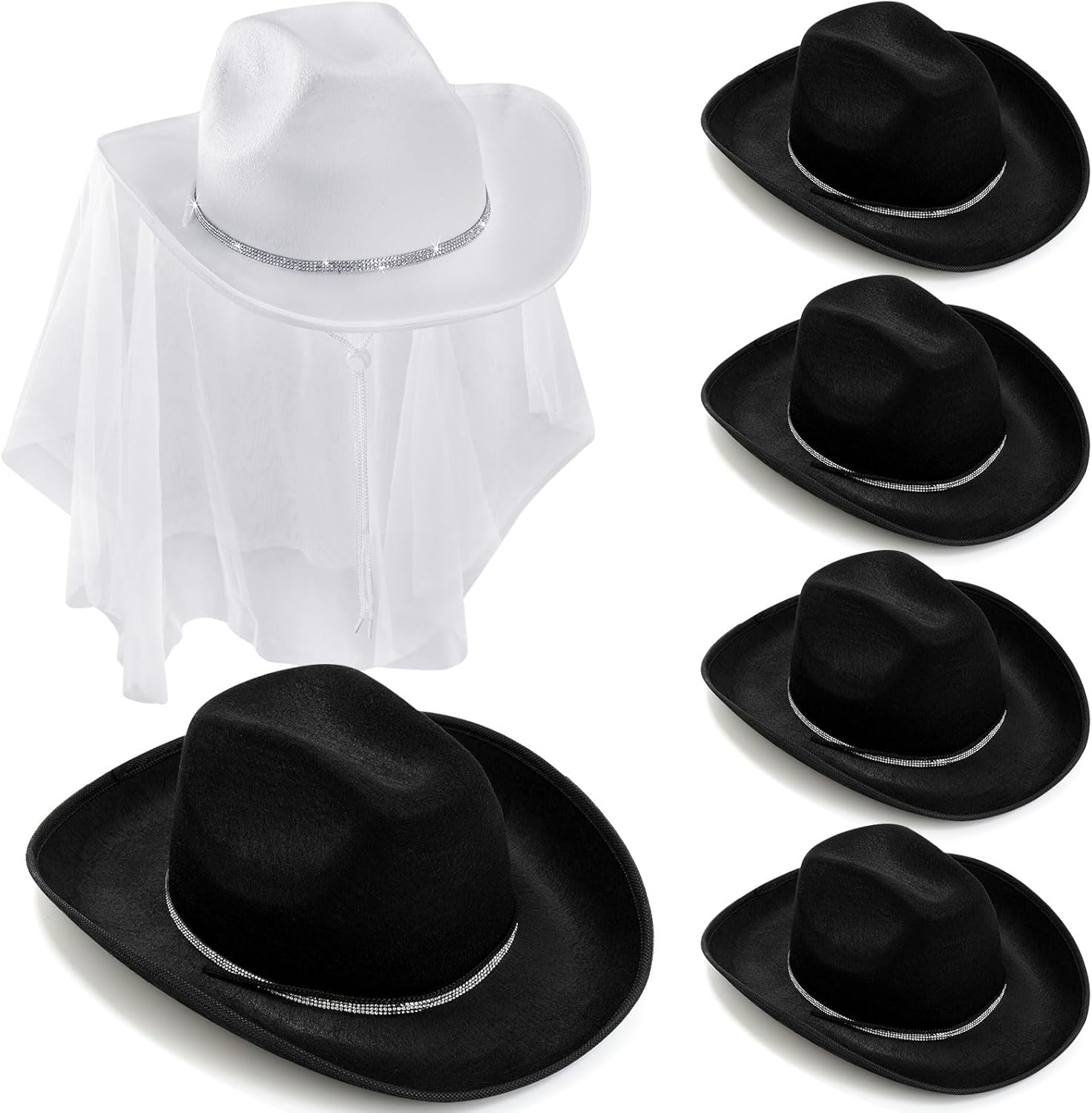 6 Pack Women Cowgirl Cowboy Hats Western Rhinestone Hat for Bachelorette Bridal Shower Wedding Party Dress up