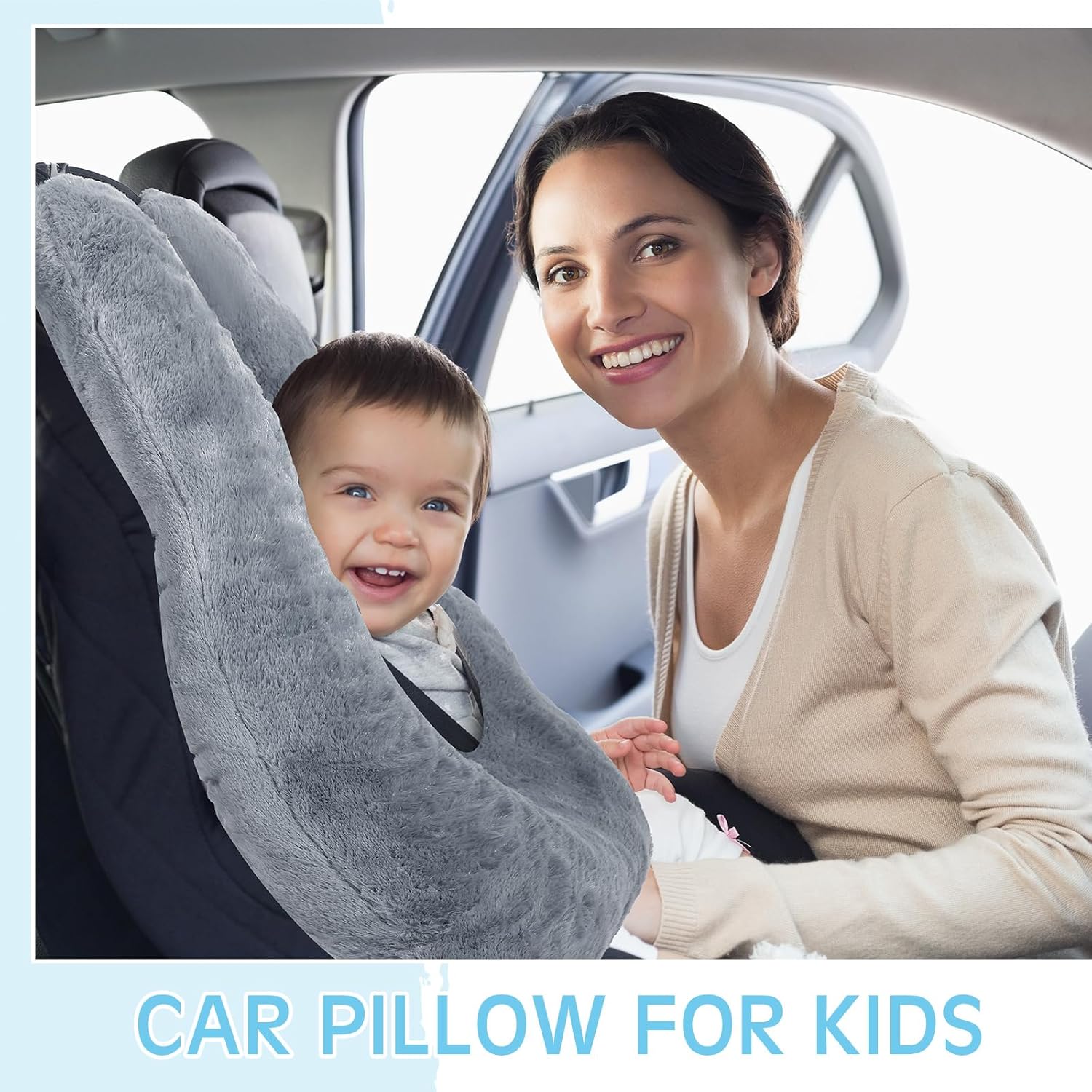 2 Pcs Car Travel Pillow for the Back Seat 28 x 18 in Sleeping Reading Pillows for Long Distance Travel Car Cushion for Kids Adults Head and Body Support U Shaped Pad for Travel(Gray