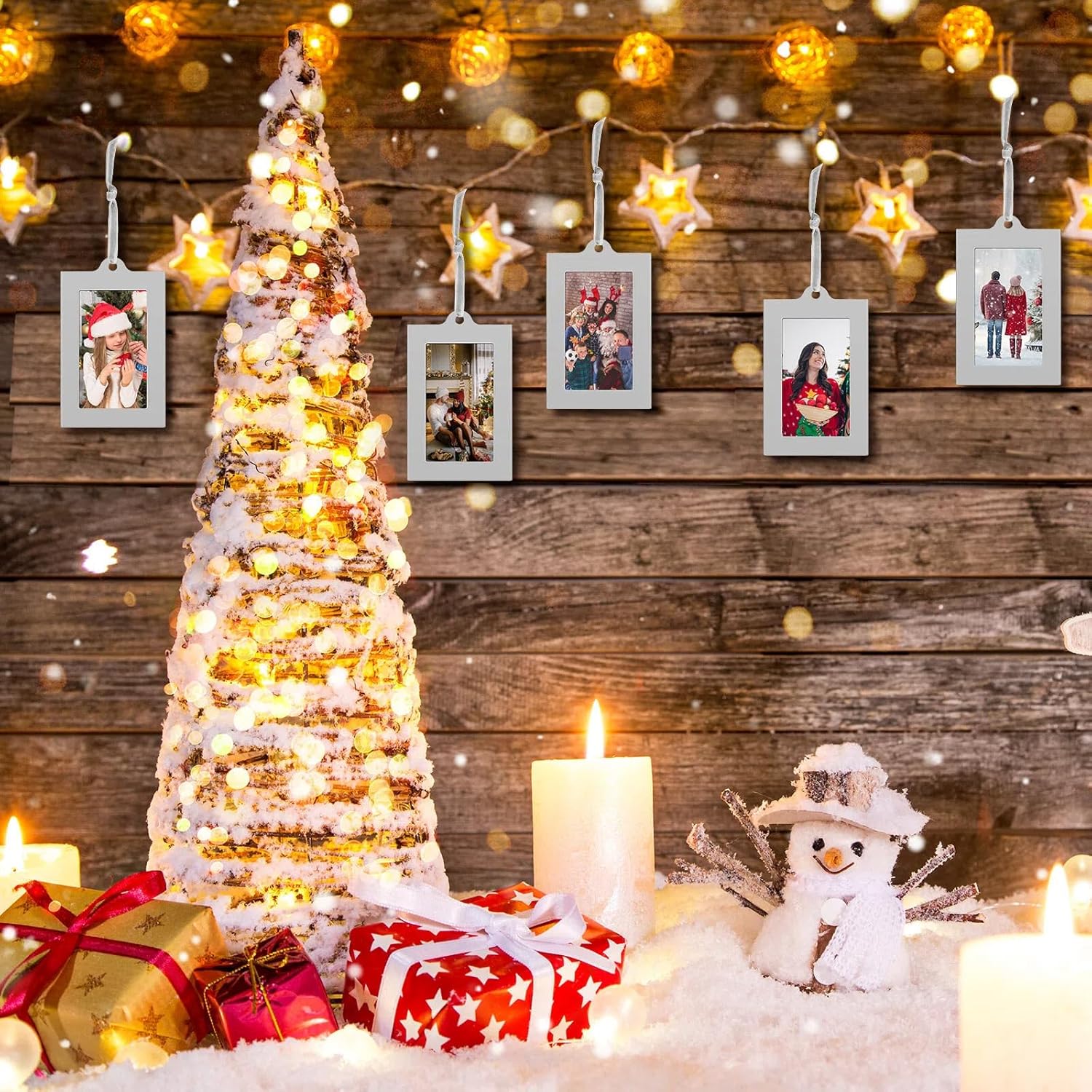 50 Pcs Metal Christmas Photo Frame Ornaments Bulk 2 x 3 Inch Heavy Duty Reusable Small Frame Decorations for Xmas Tree Home Indoor Outdoor Decor Gifts (Vertical