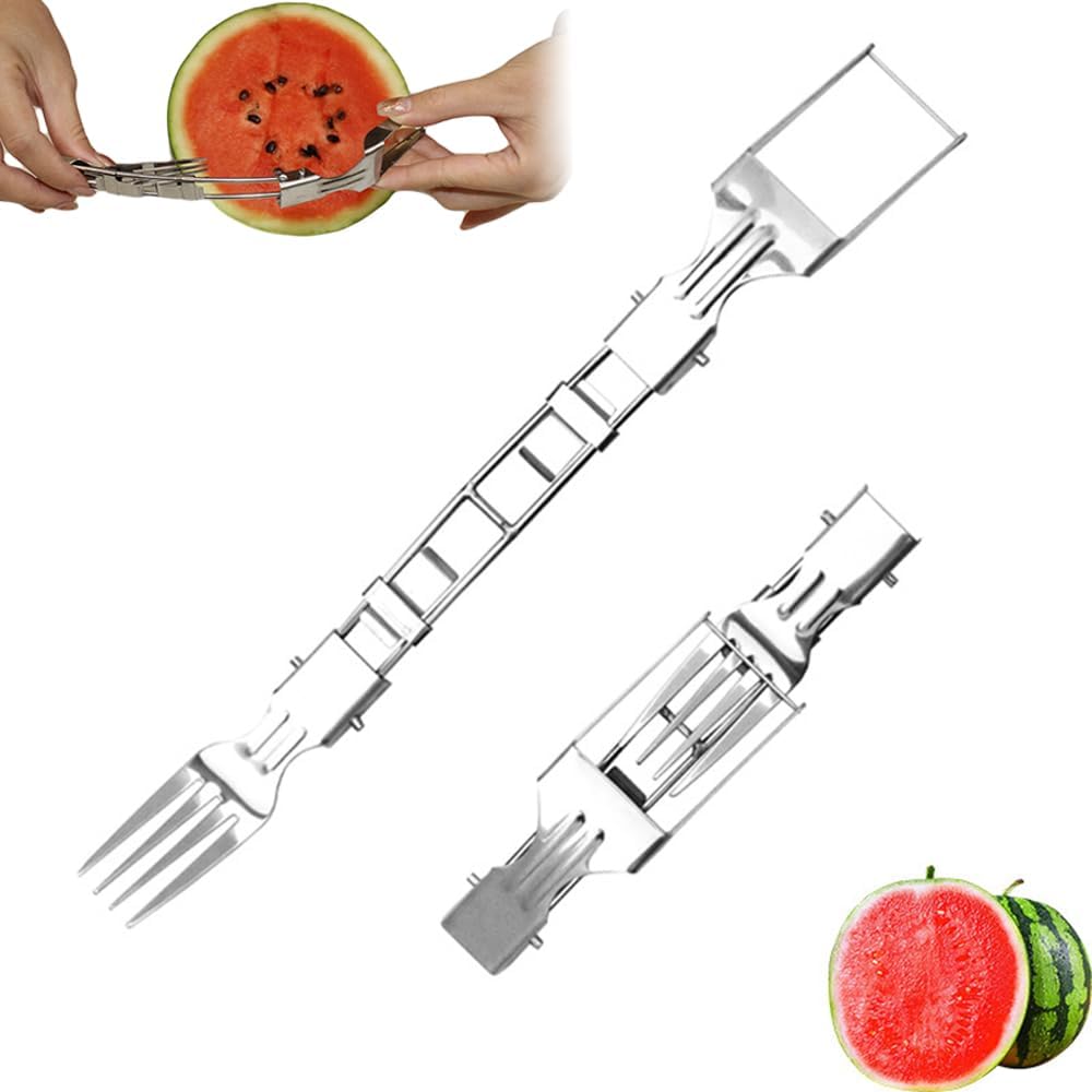 Multipose Watermelon Fork Slicer, 2025 New Stainless Steel Fruit Forks Slicer Knife for Family Parties Camping, Upgrade Watermelon Slicers Cutter Summer Watermelon Cutting Forks (Sliver 1pc)