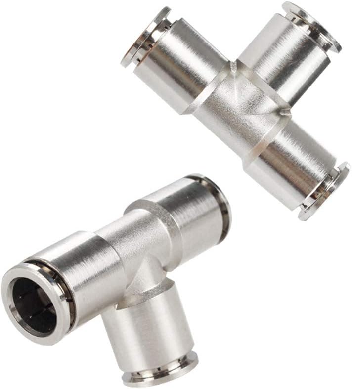 Push to Connect Tube Fitting Union Tee, Copper Nickle-Plated 1/2" Tube OD 3 Way Tee Shaped Union Adapter Fitting (Pack of 5)