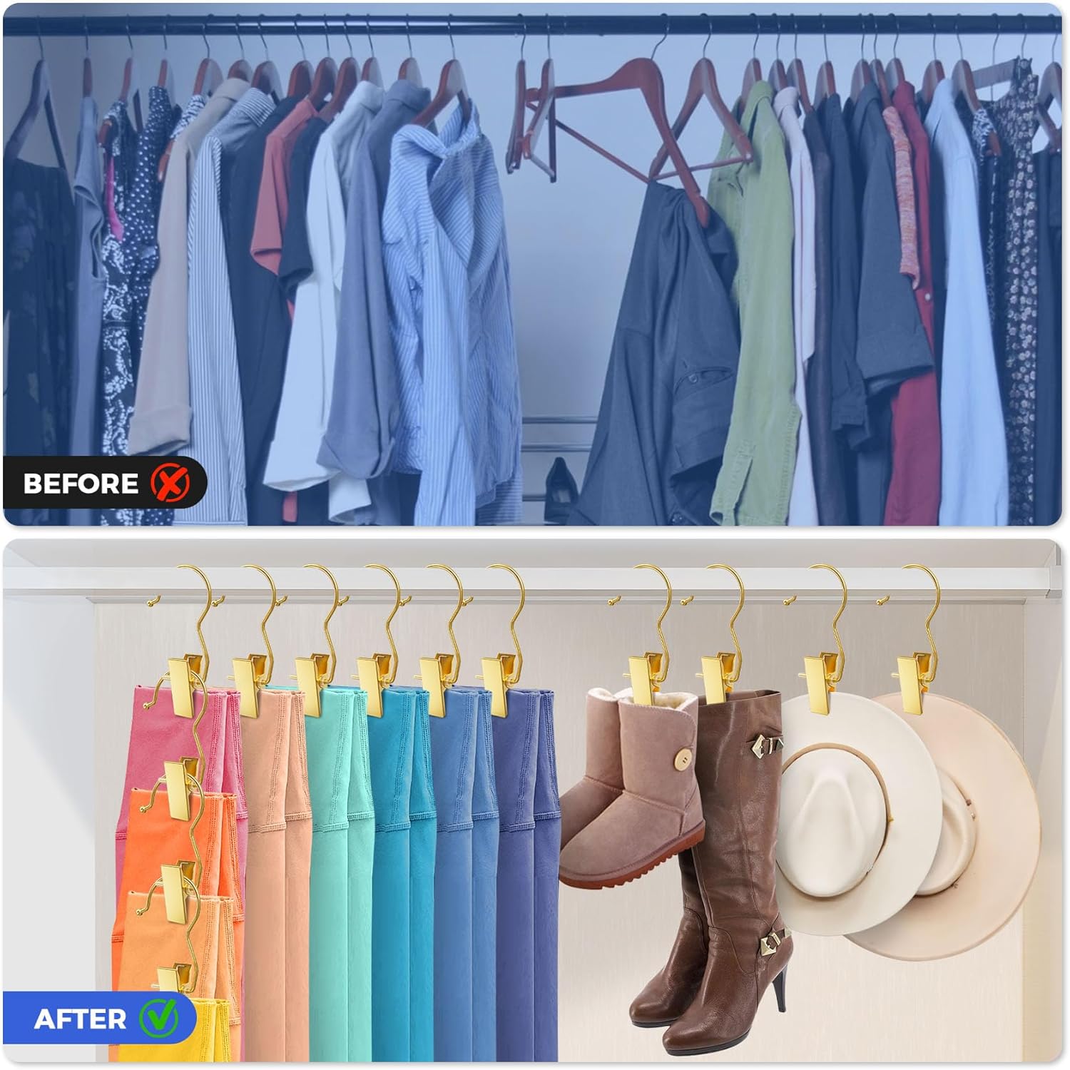 30 Pack Gold Boot Hangers for Closet