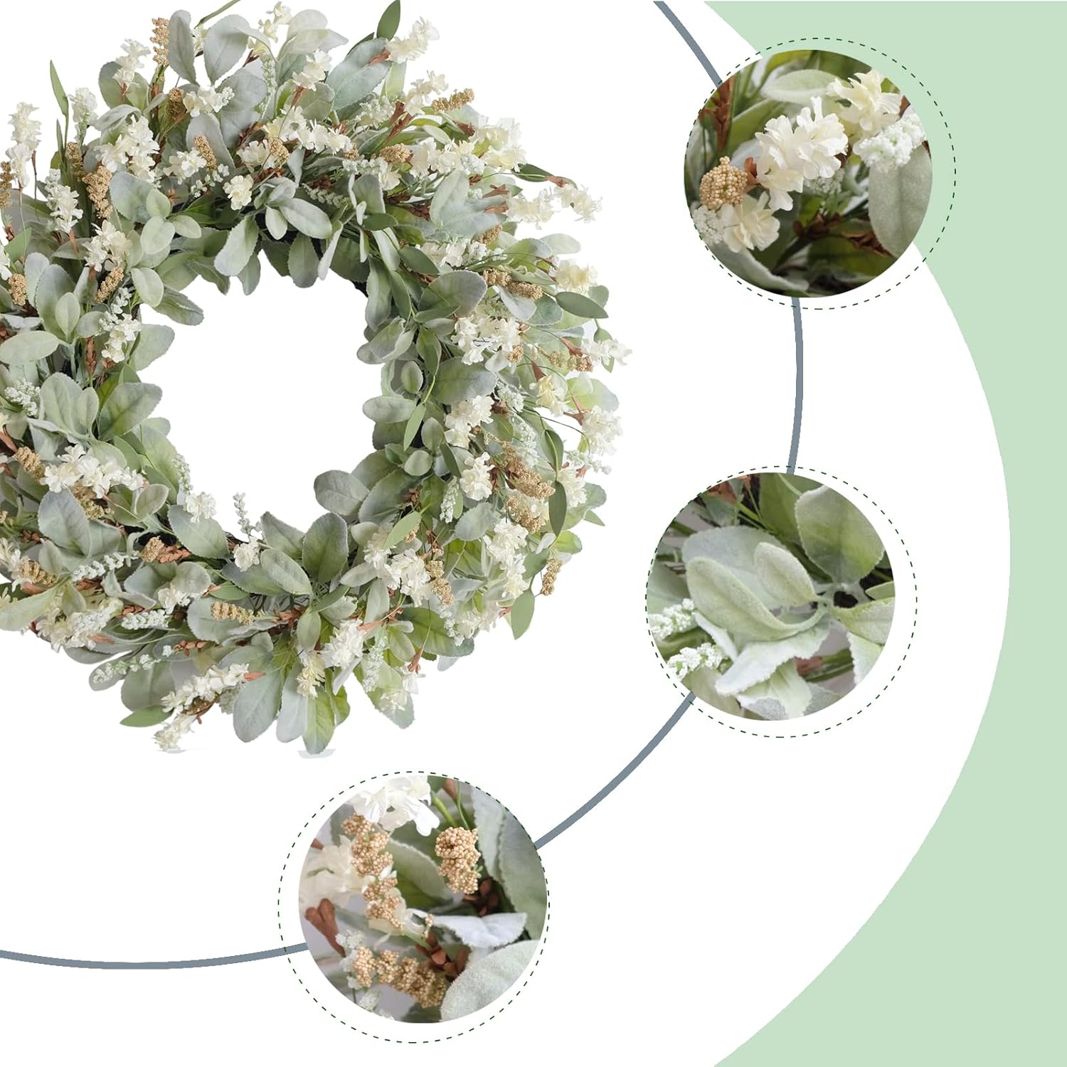 24 Inch Summer Spring Ivory Flowers Wreath for Front Door
