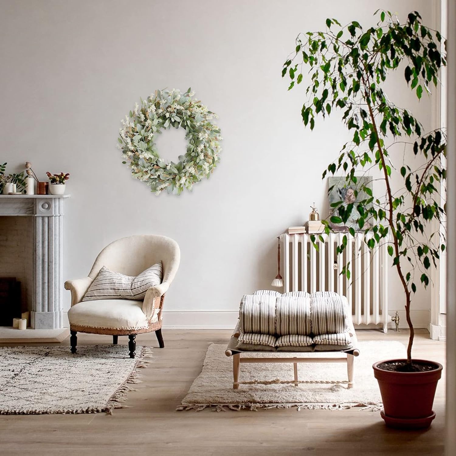 24 Inch Summer Spring Ivory Flowers Wreath for Front Door