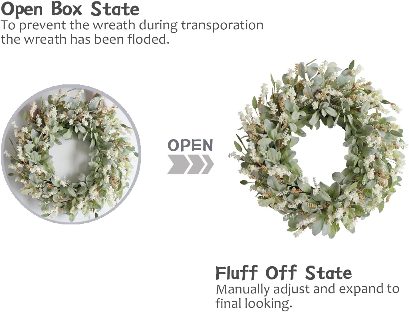 24 Inch Summer Spring Ivory Flowers Wreath for Front Door